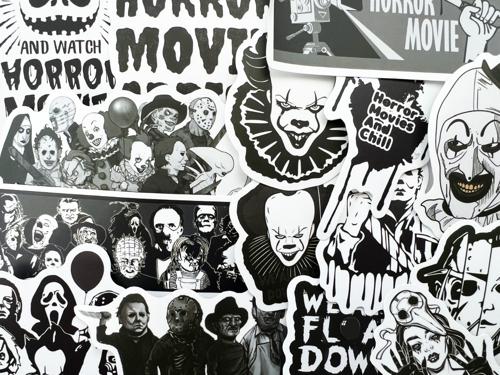 100 Horror Movie Black and White Gothic Laptop Stickers Dark Tattoo Goth Decals