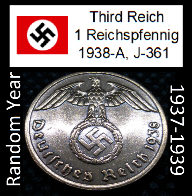 Nazi Bronze Coin - 1 Reichspfennig Third Reich Eagle Swastika Labeled WW2 Relic