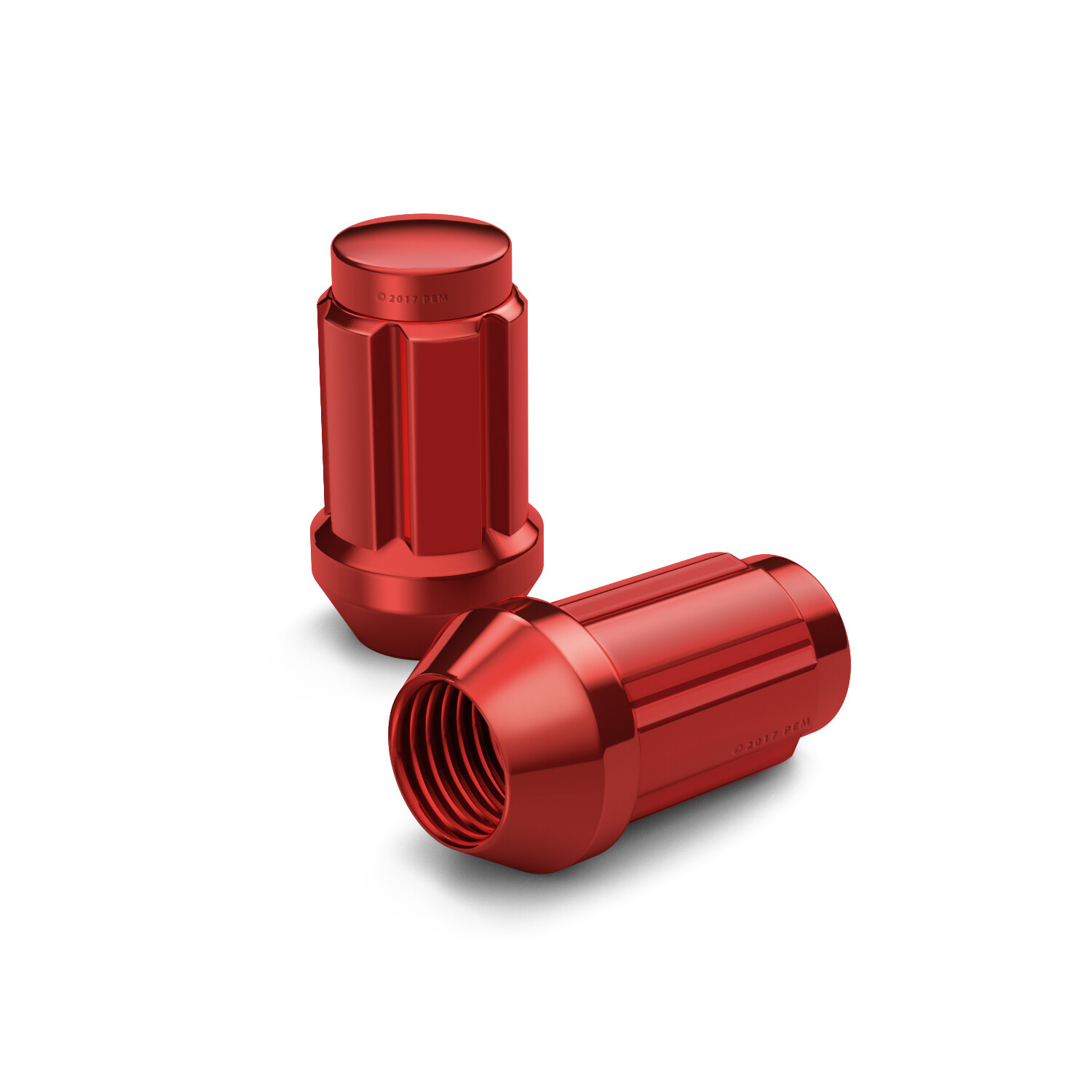20pc 12x1.5 Lug Nuts with Key | Cone Seat | Long Closed End | Red Steel Spline