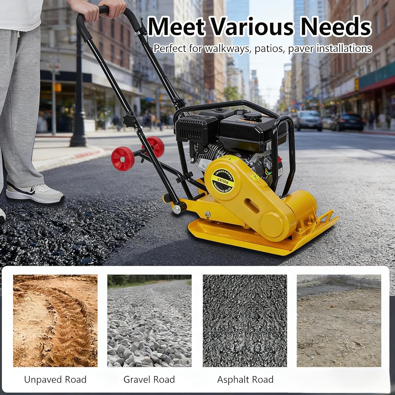 Plate Compactor 6.5HP,4,200Lbs Force, 5,600 VPM for Soil,Gravel,212CC Gas Engine