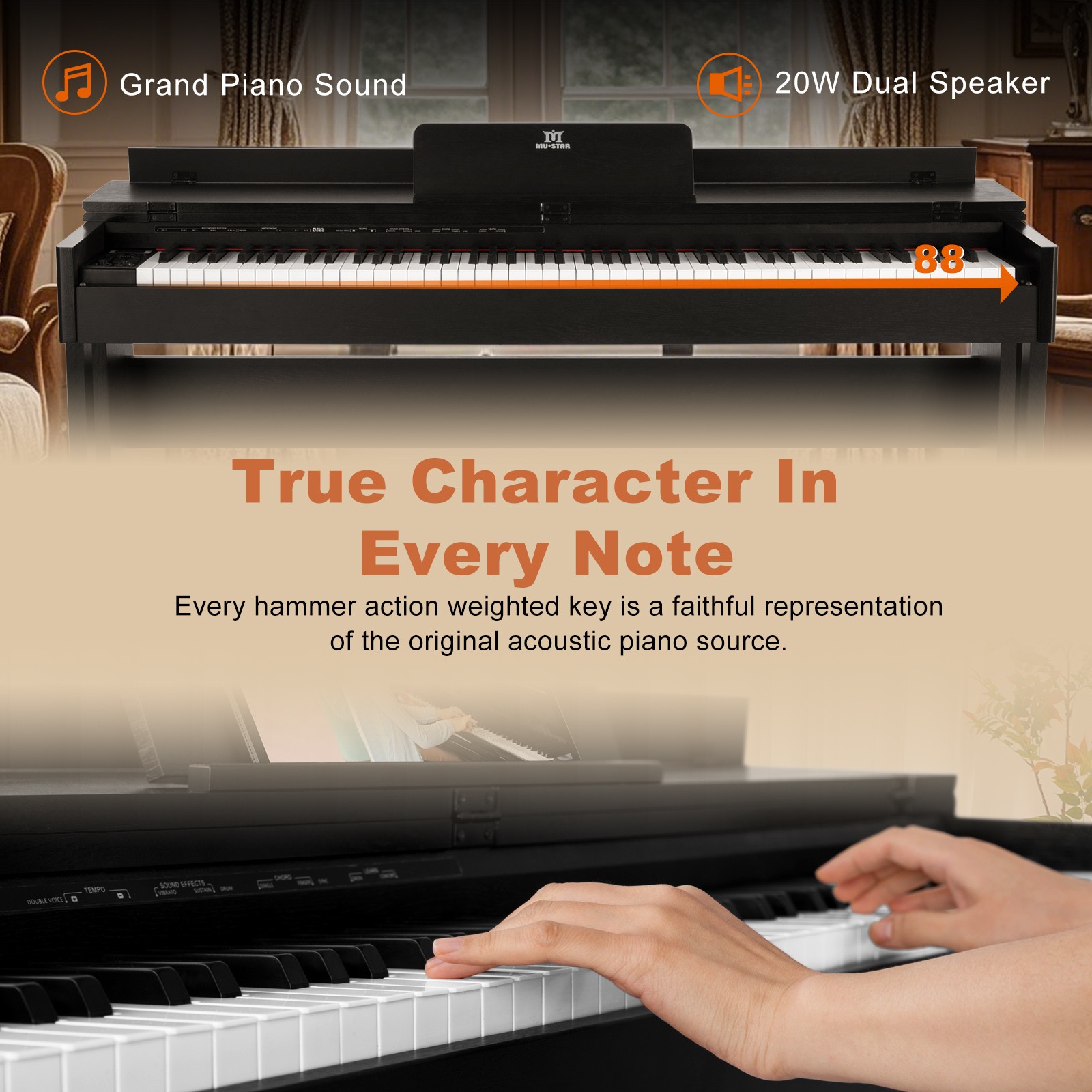 Black Full Size 88Key Weighted Hammer Action Digital Piano Keyboard with 3-Pedal