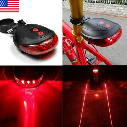 5 LED 2 Laser Bike Lights 7 Flash Mode Cycling Safety Bicycle Red