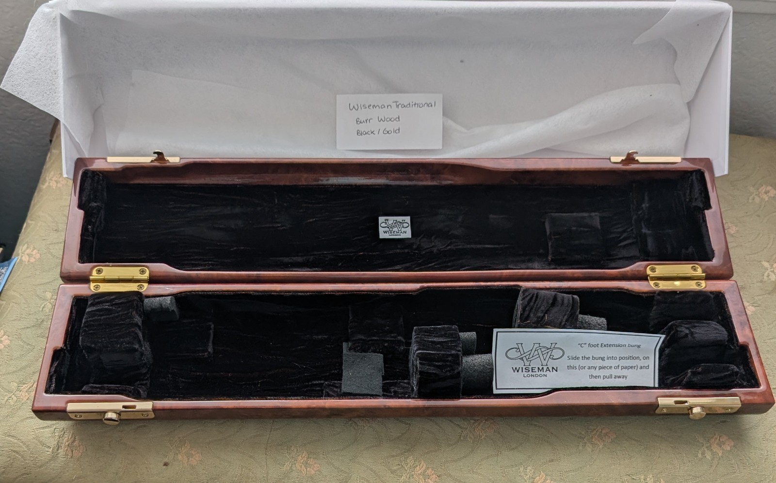 Wiseman Of London Flute Case. Burr Wood. C/B Foot W/Box