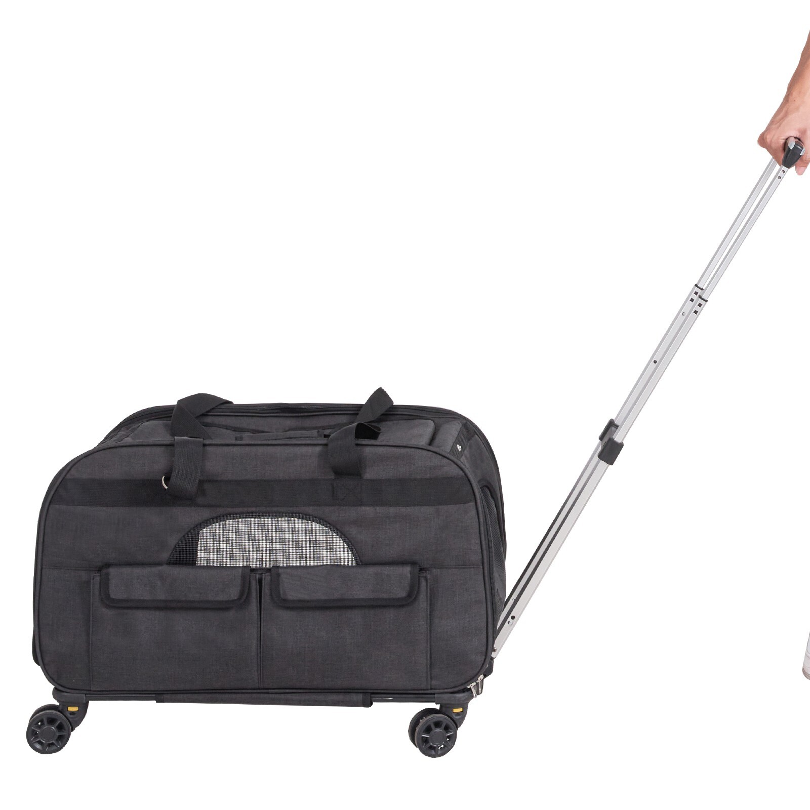 Cat Carrier with Wheels Rolling Pet Carrier with Handle 35 lbs Black