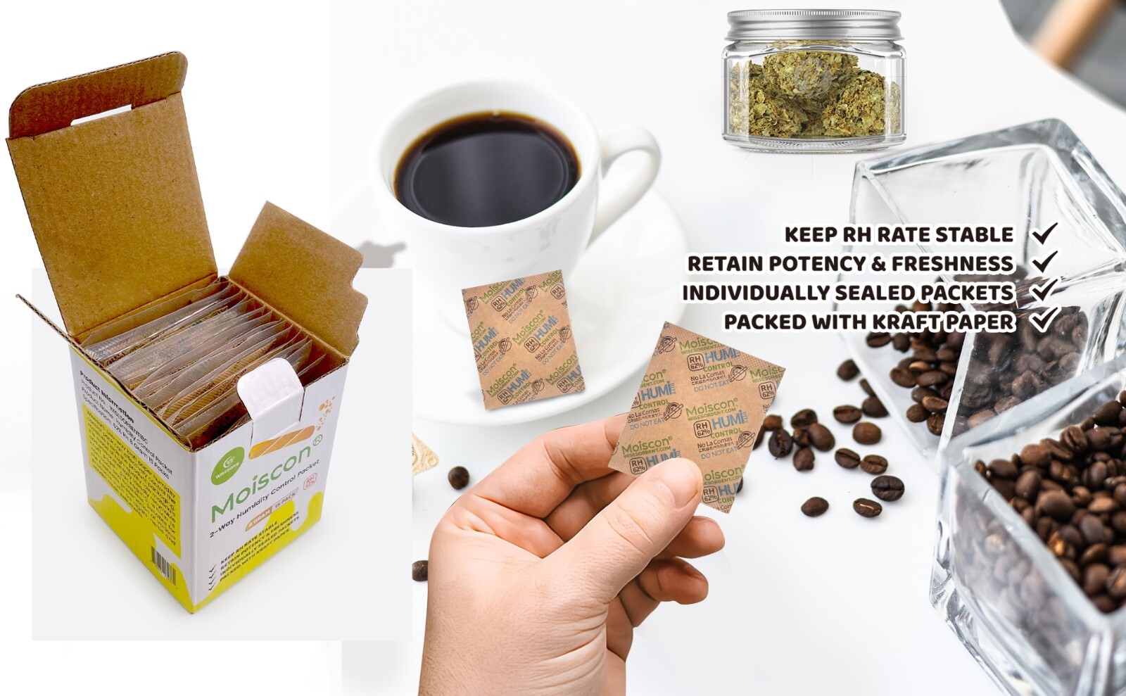62% RH 8 Gram 2-Way Humidity Control Packs for Storing 1 oz Individually Wrapped