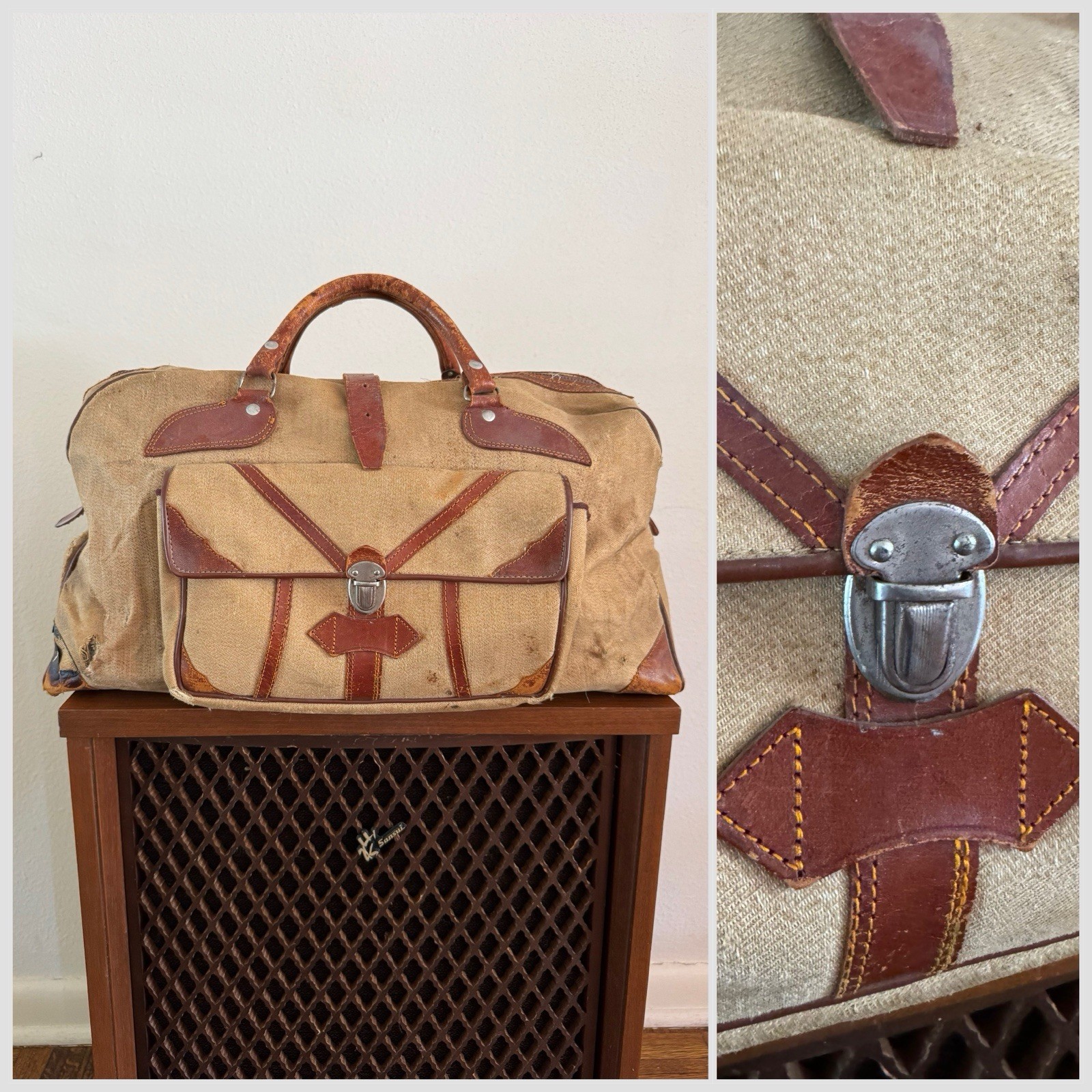 1950s Vtg Korean War Hand Painted Okinawa & Korea UN Forces Souvenir Duffel Bag