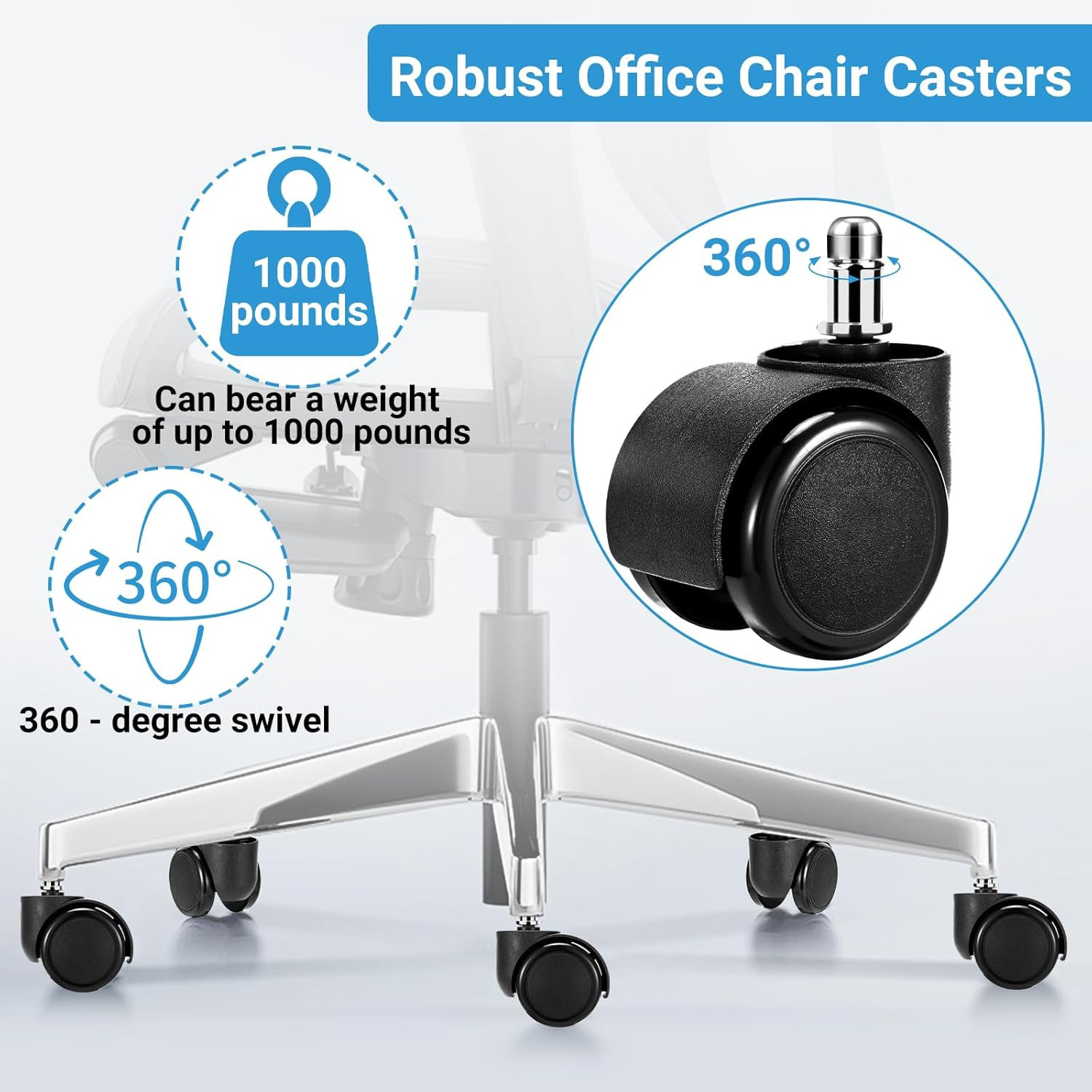 2 Inch Office Chair Casters Wheels Heavy Duty, 5 Pcs Chair Wheel Replacement, Mu