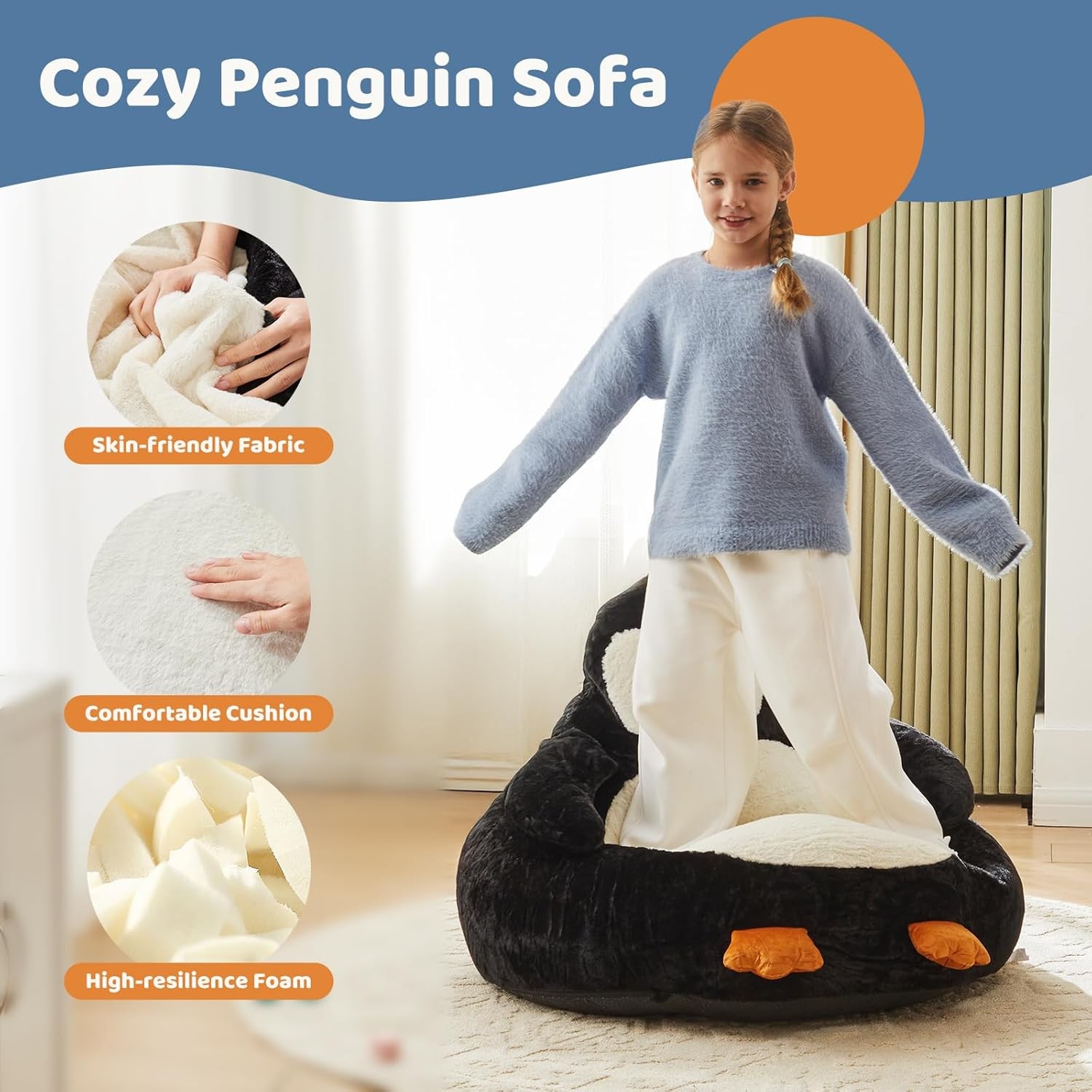 Penguin Kids Bean Bag Chair,33 Inch,Animal Child Lovely Bean Bag Sofa,Kids Gift
