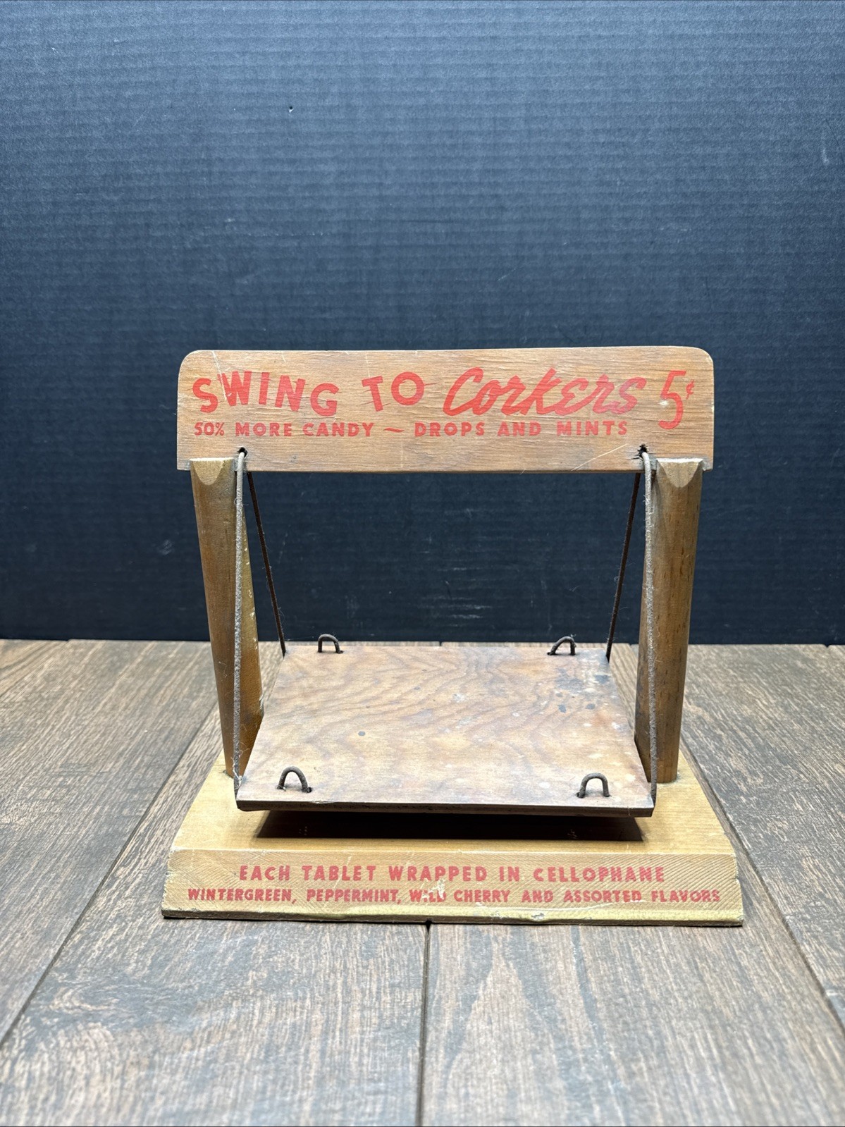 Vintage Advertising  Swing To Corkers Chasers Candy Drops & Mints display Stand