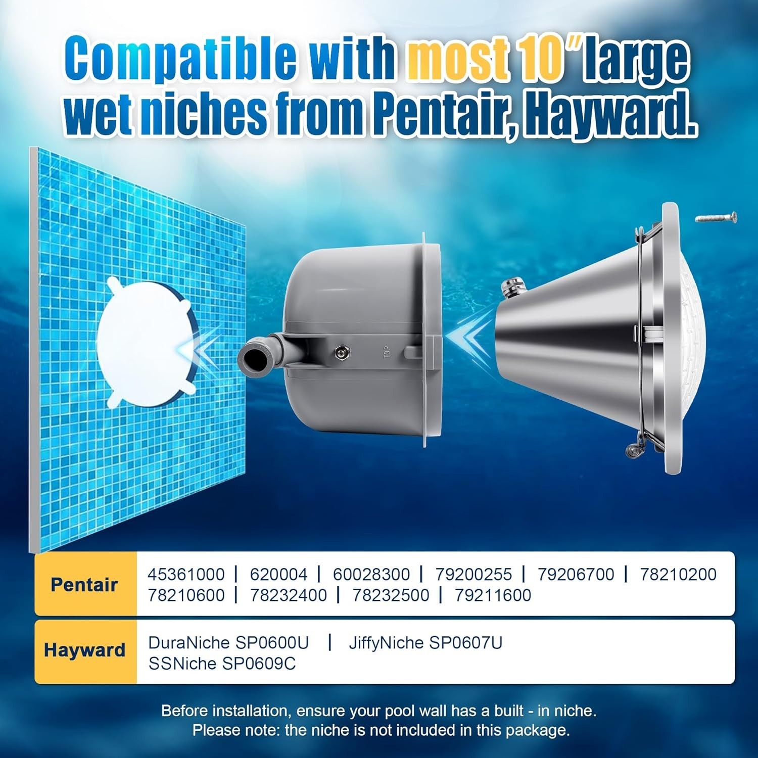 120V 10-Inch Waterproof Pool Light for Inground Pools – IP68 Rated 50 FT