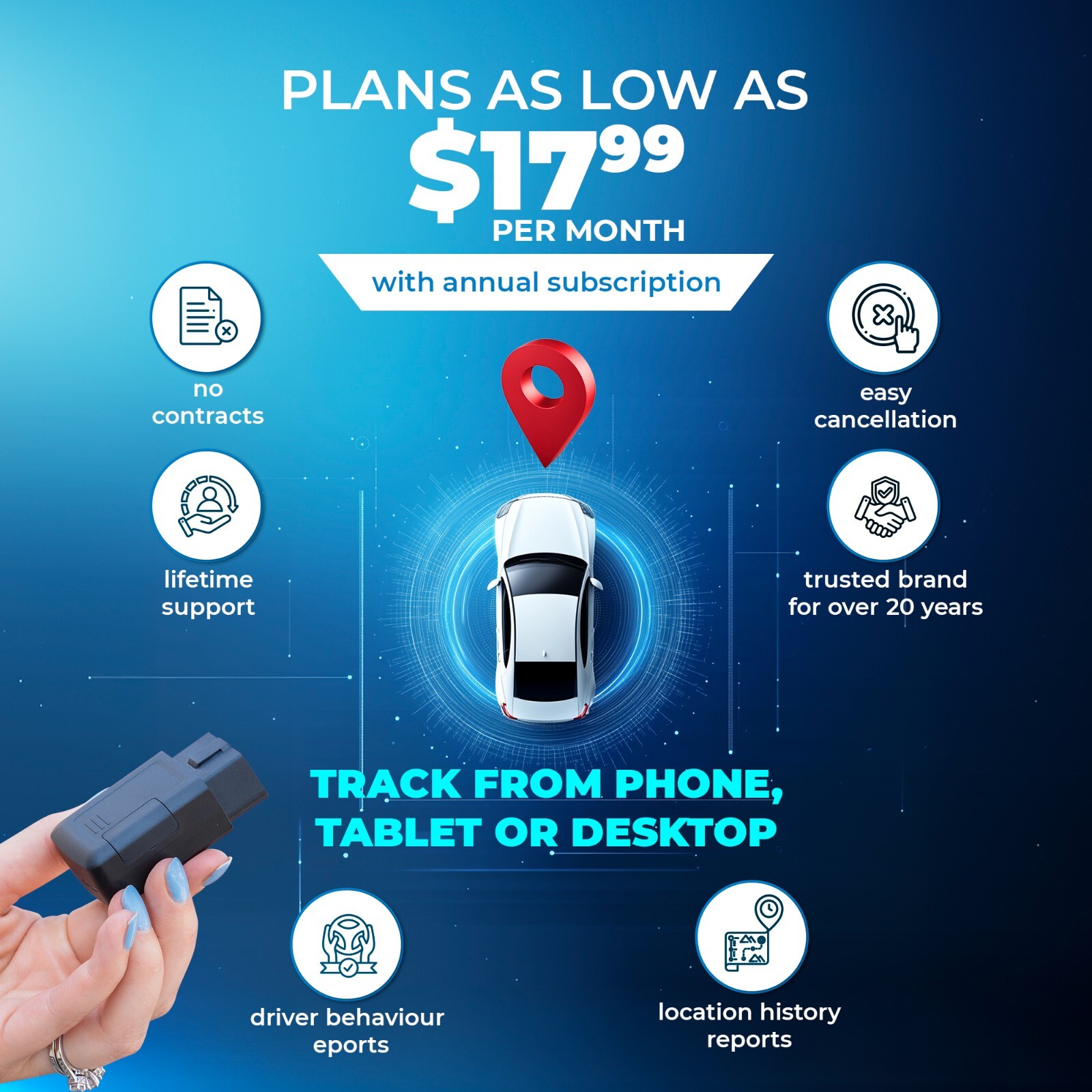 Lightning GPS OBD-II GPS Tracker for Vehicles - Cars Hidden GPS Tracking Device