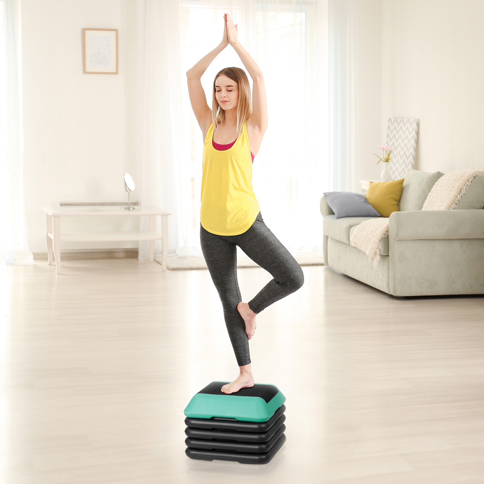 16"x16" Adjustable High Step Aerobic Platform with 4 Risers for Exercise Green