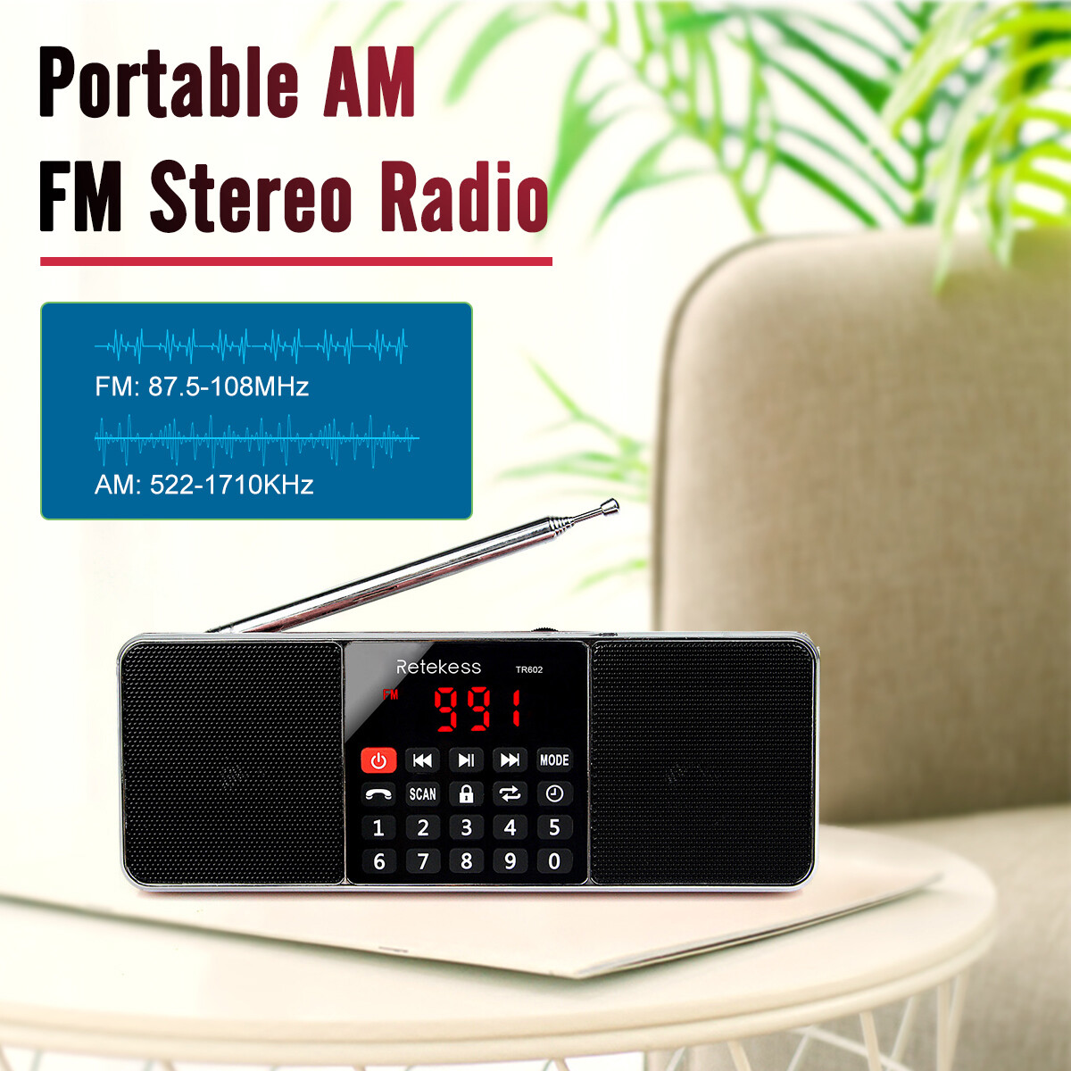 TR602 Portable FM/AM Radio Bluetooth Speaker MP3 Player Digital Rechargeable US