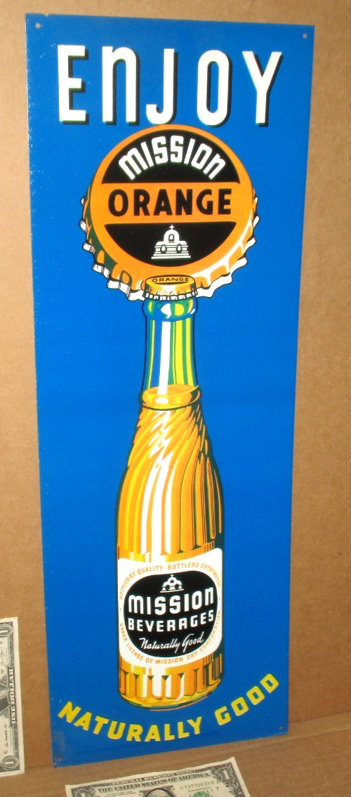 ENJOY MISSION ORANGE Country Store Gas Station CALIFORNIA SIGN -Big Swirl Bottle