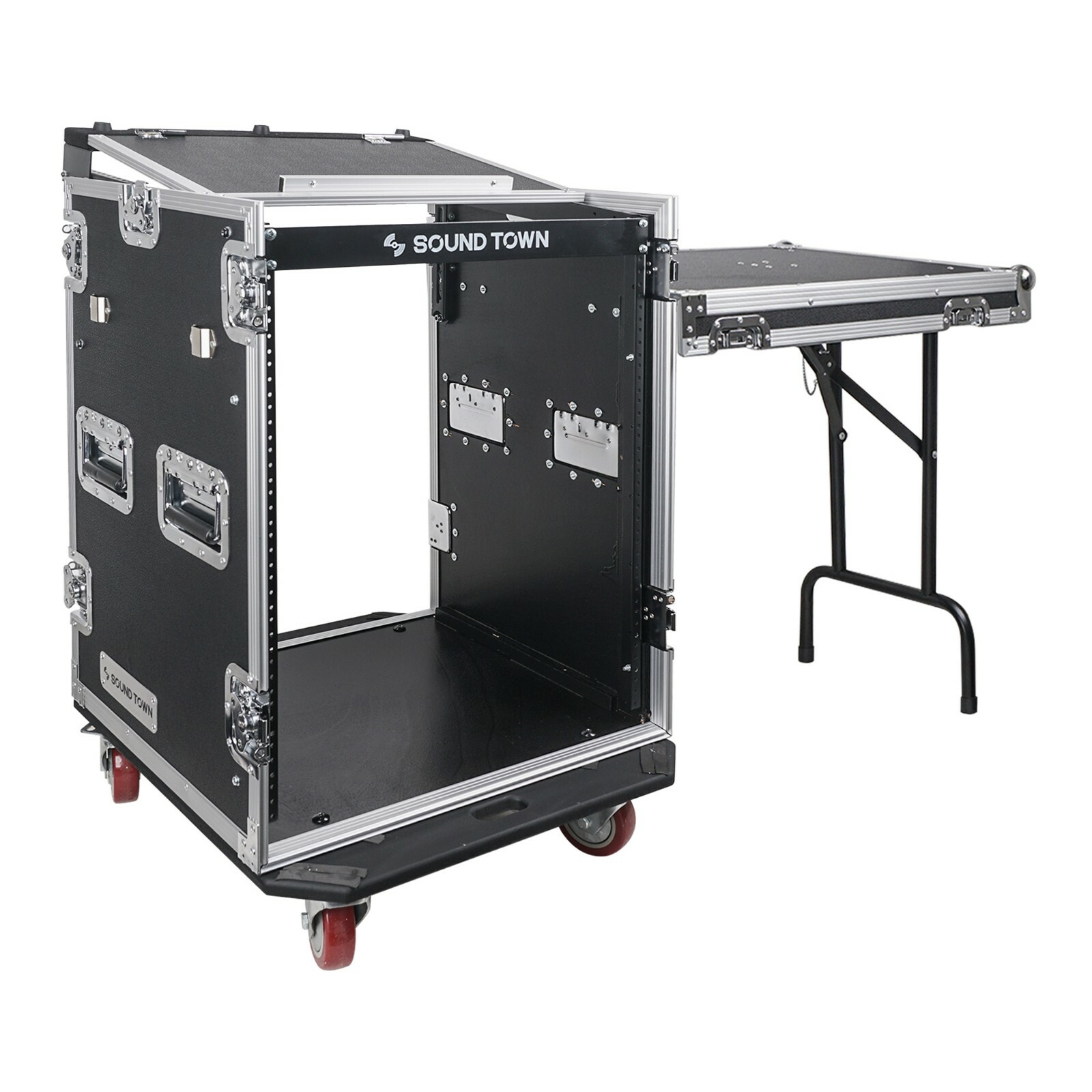 Sound Town 14U PA DJ Rack Road Case 11U Slant Mixer Top DJ Table (STMR-14UWT)
