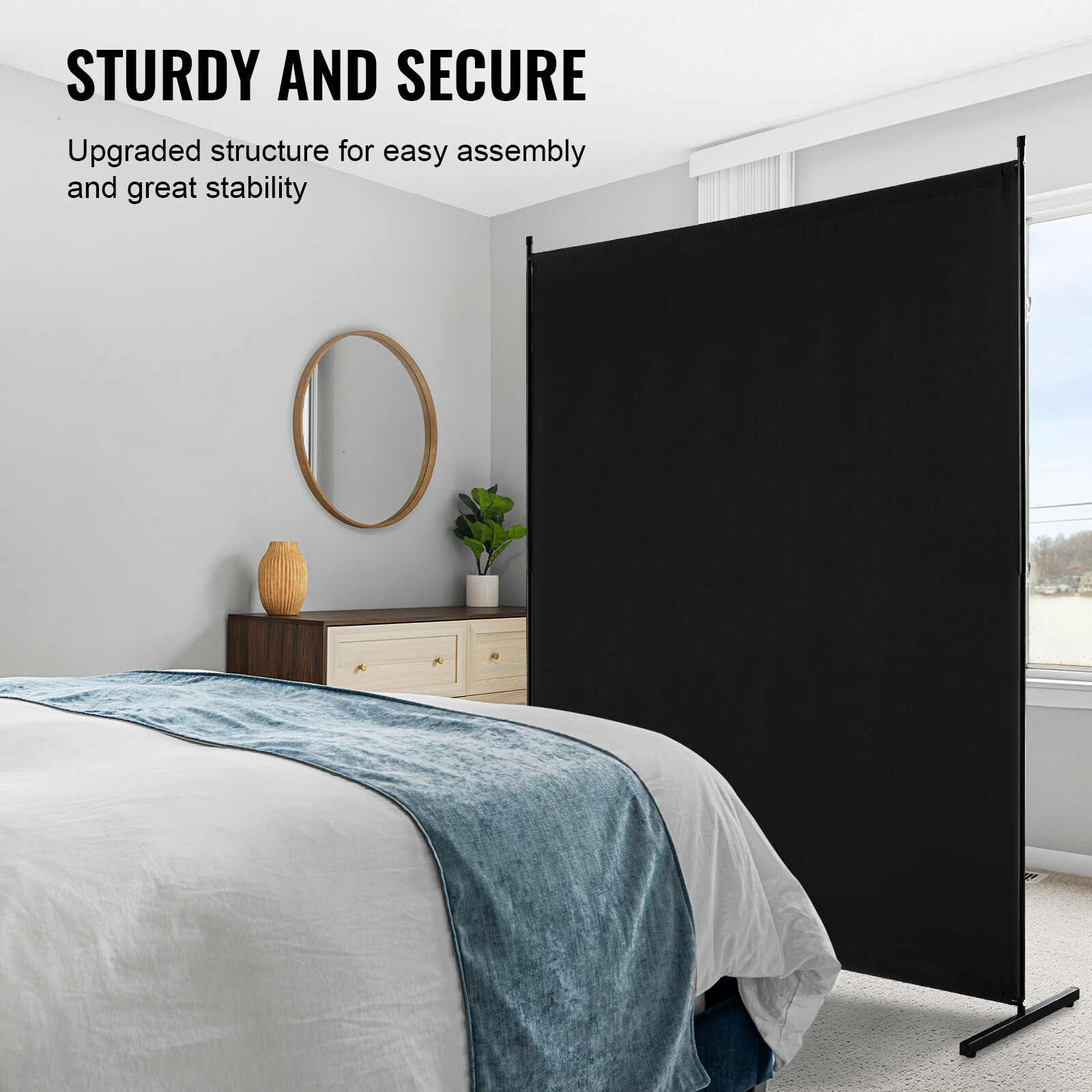 6FT Room Divider Single Panel Fabric Room Screen for Office Bedroom Black