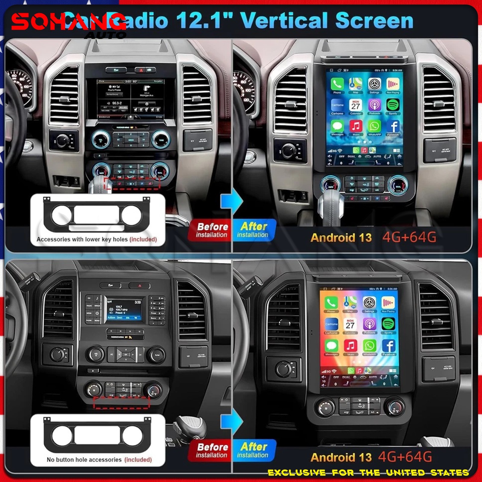 SoHang | 12.1" for Ford F150 F250 F350 Car Radio 2015-2021 Tesla Style Carplay