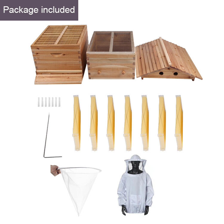 7 Upgraded Bee Frames + Auto Beehive Hive Box Beekeeping Brood Cedarwood Houses