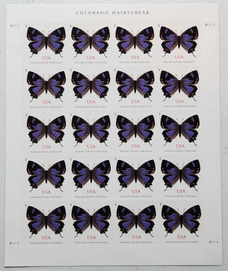 USPS Postage Stamps Sheet of 20 Non Machinable Butterfly Colorado Hairstreak