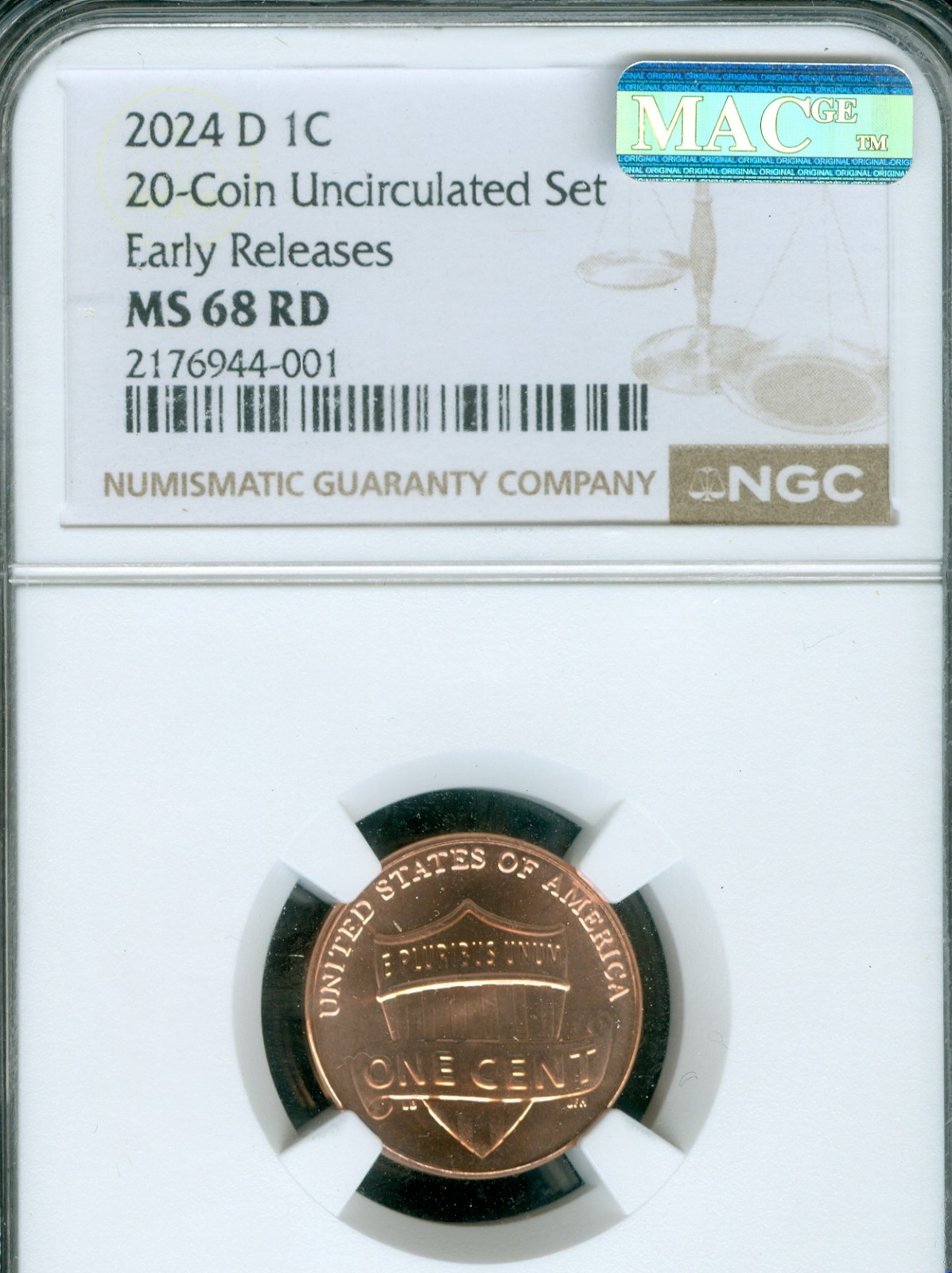 2024 D LINCOLN SHIELD CENT NGC MS68 RD E.R. MAC  SPOTLESS  .