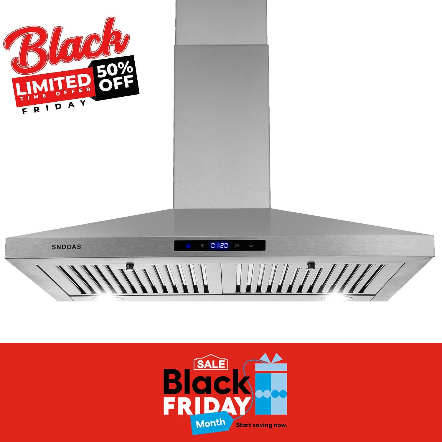 30 Inch Wall Mount Kitchen Hood 450 CFM Range Hood Stove Vented Hood Exhaust Fan