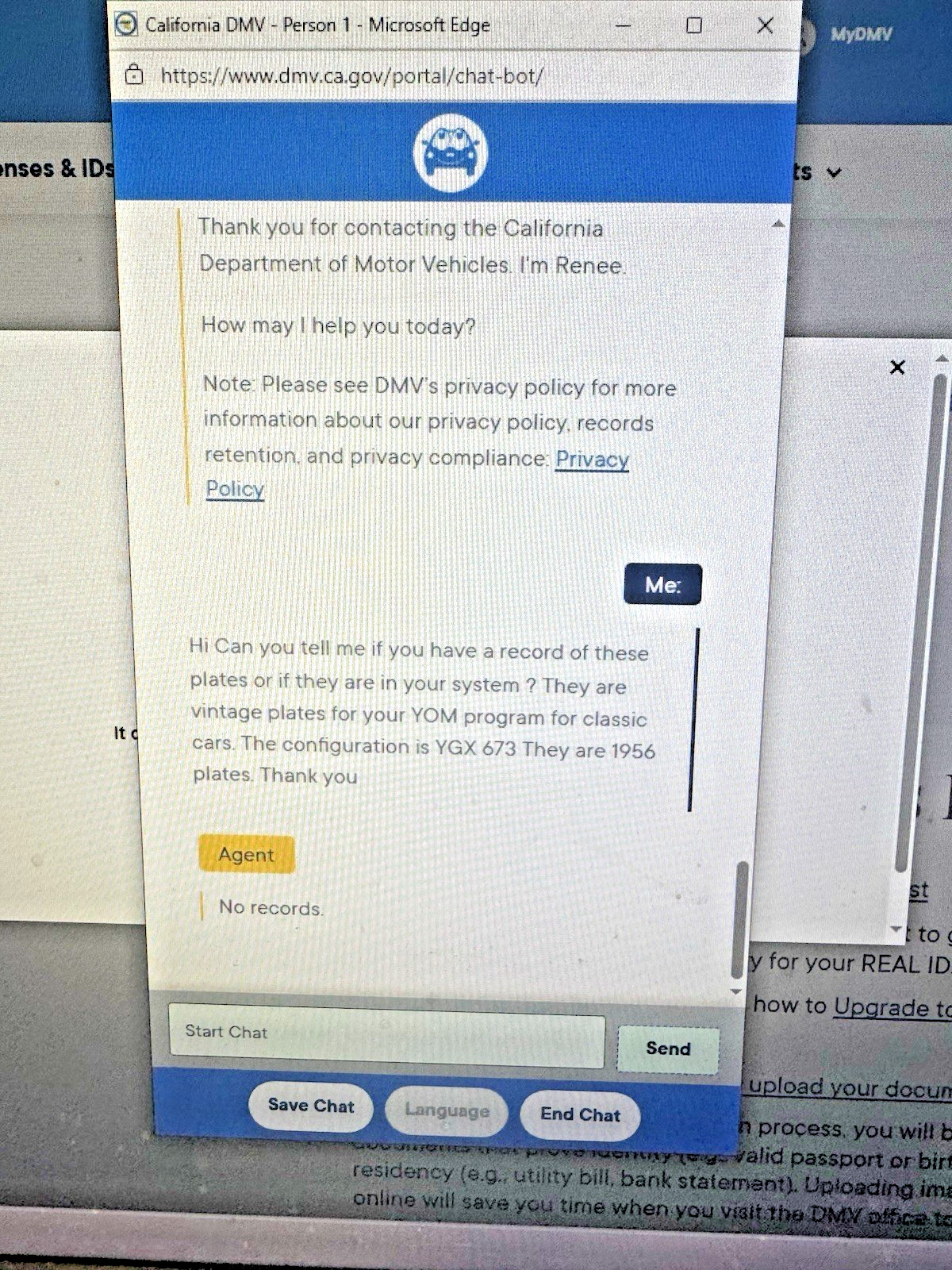 1956 California License Plates DMV Clear 1962 Chevrolet Impala