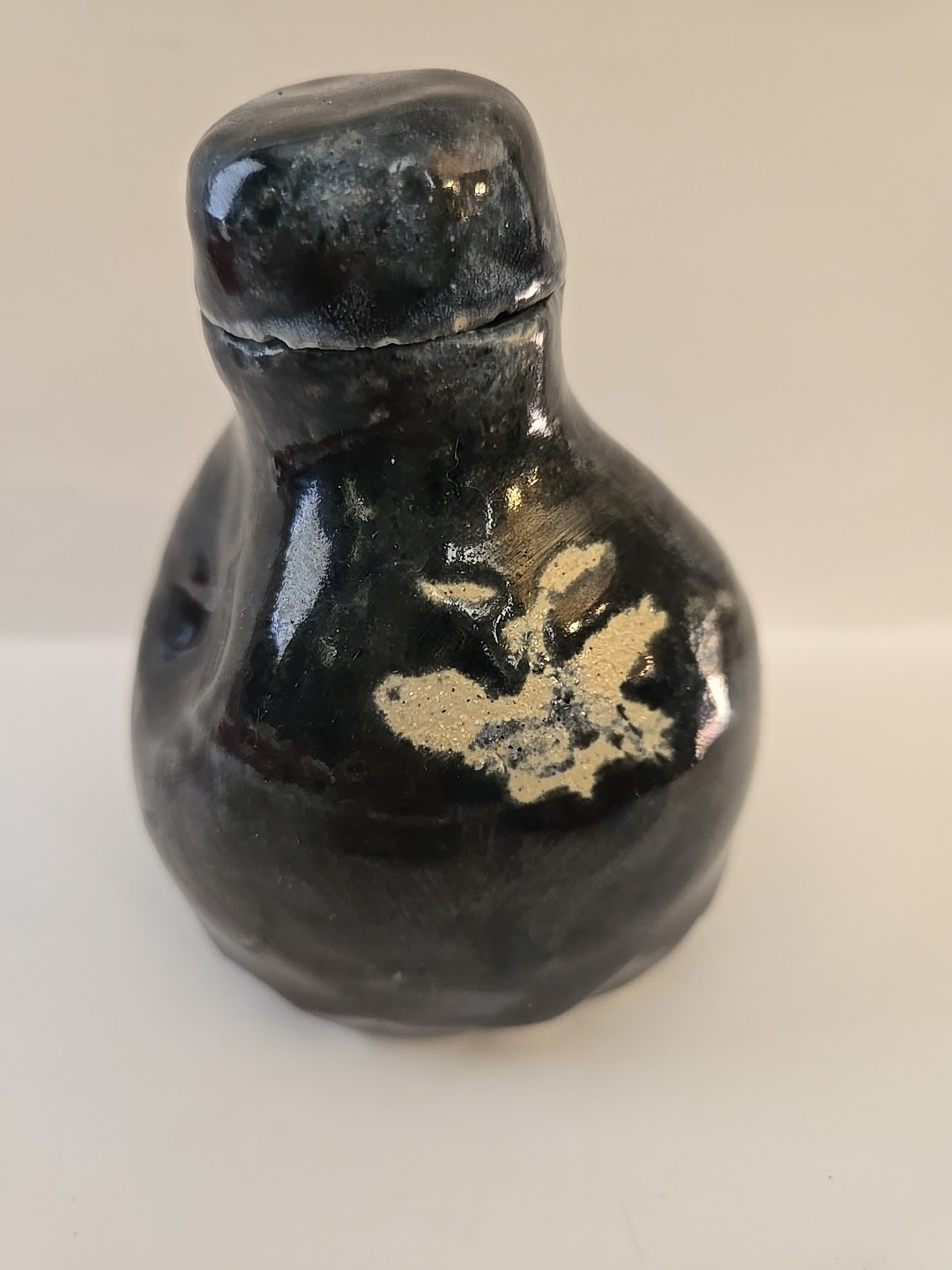 Vintage Japanese Sake Bottle with Lid, Stoneware Pottery