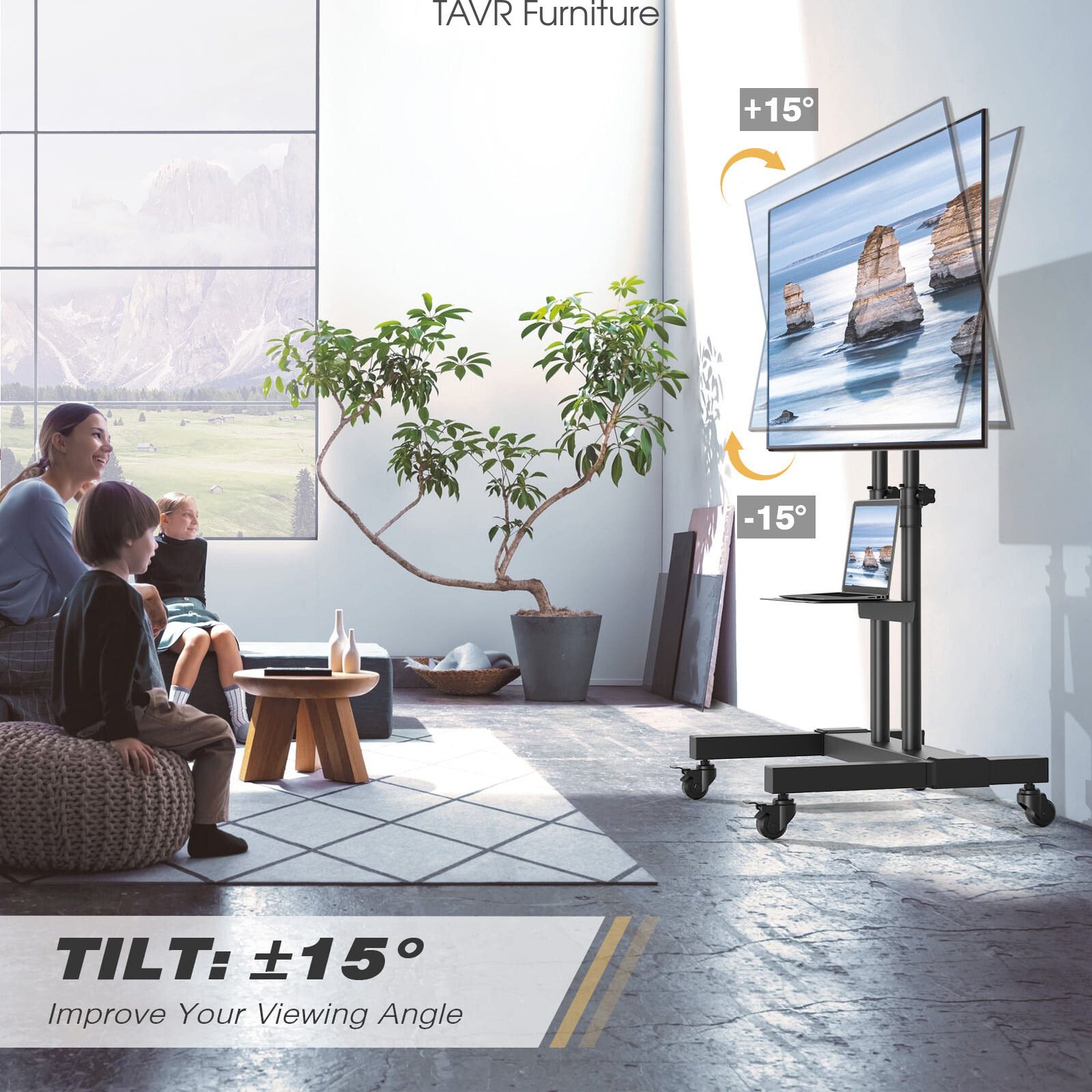 TAVR Tall Rolling TV Stand TV Cart with Wheels for 32 to 85 Inch Flat Panel TVs