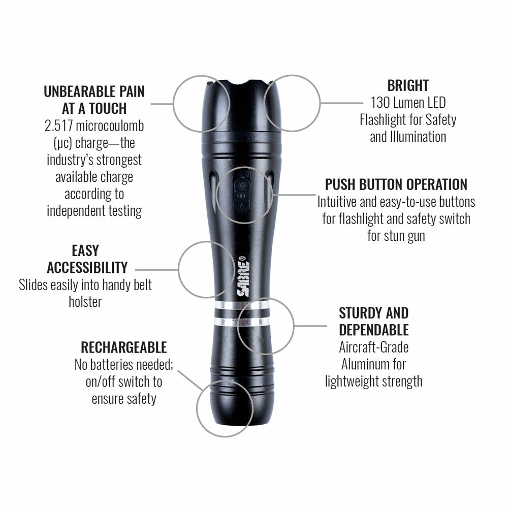Sabre Max Strength Tactical Stun Gun LED Flashlight Self Defense - S-3000SF