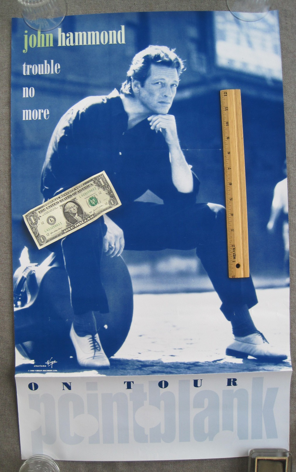 VINTAGE 1993 JOHN HAMMOND - TROUBLE NO MORE - STORE PROMO POSTER 18 X 30"