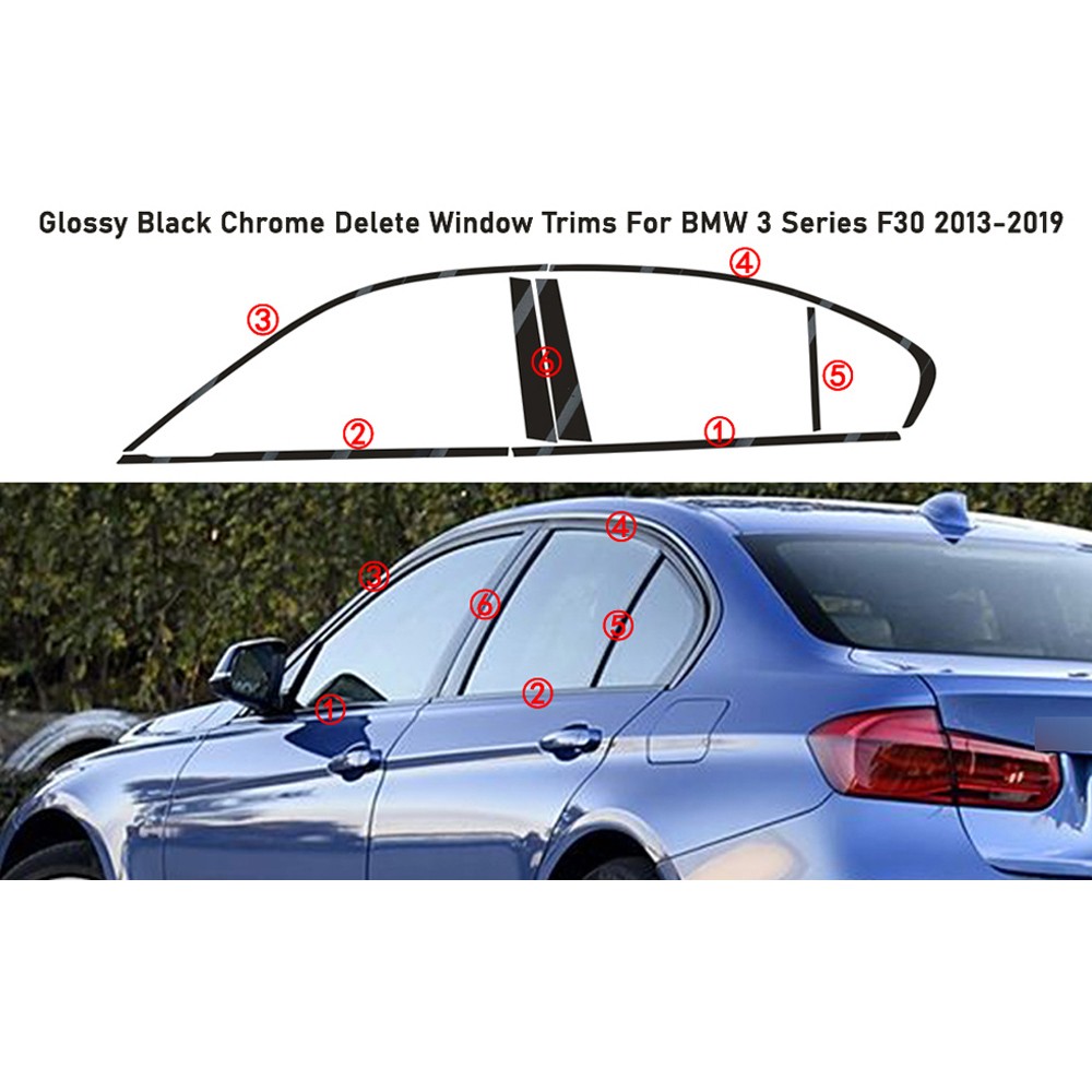 Glossy Black Chrome Delete Window Trims For BMW 3 Series F30 2013-2019