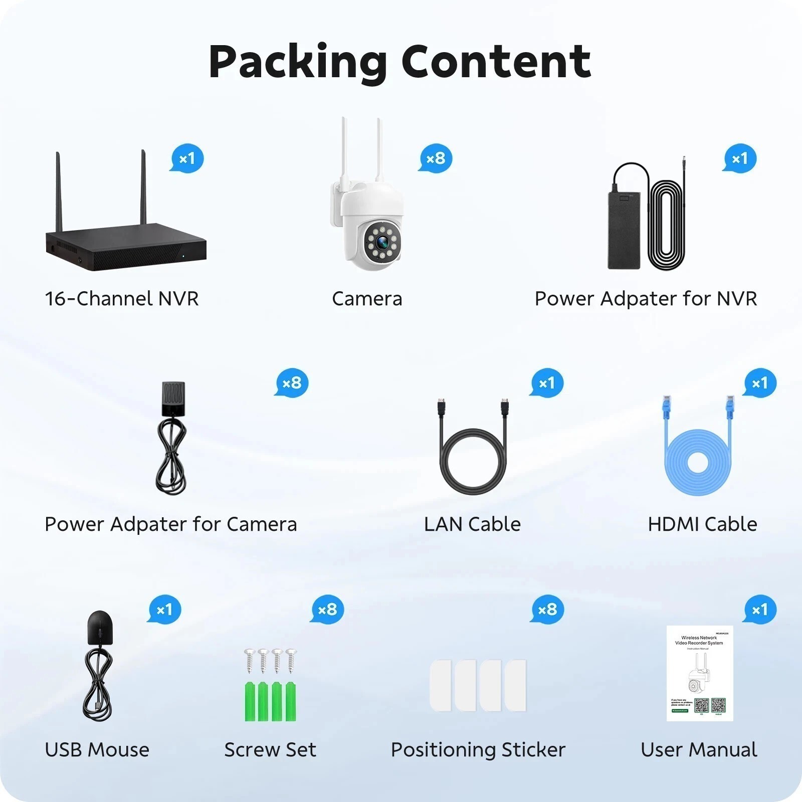 CAMCAMP 16CH NVR 8X PTZ Cameras Wireless CCTV WiFi Security Camera System Audio