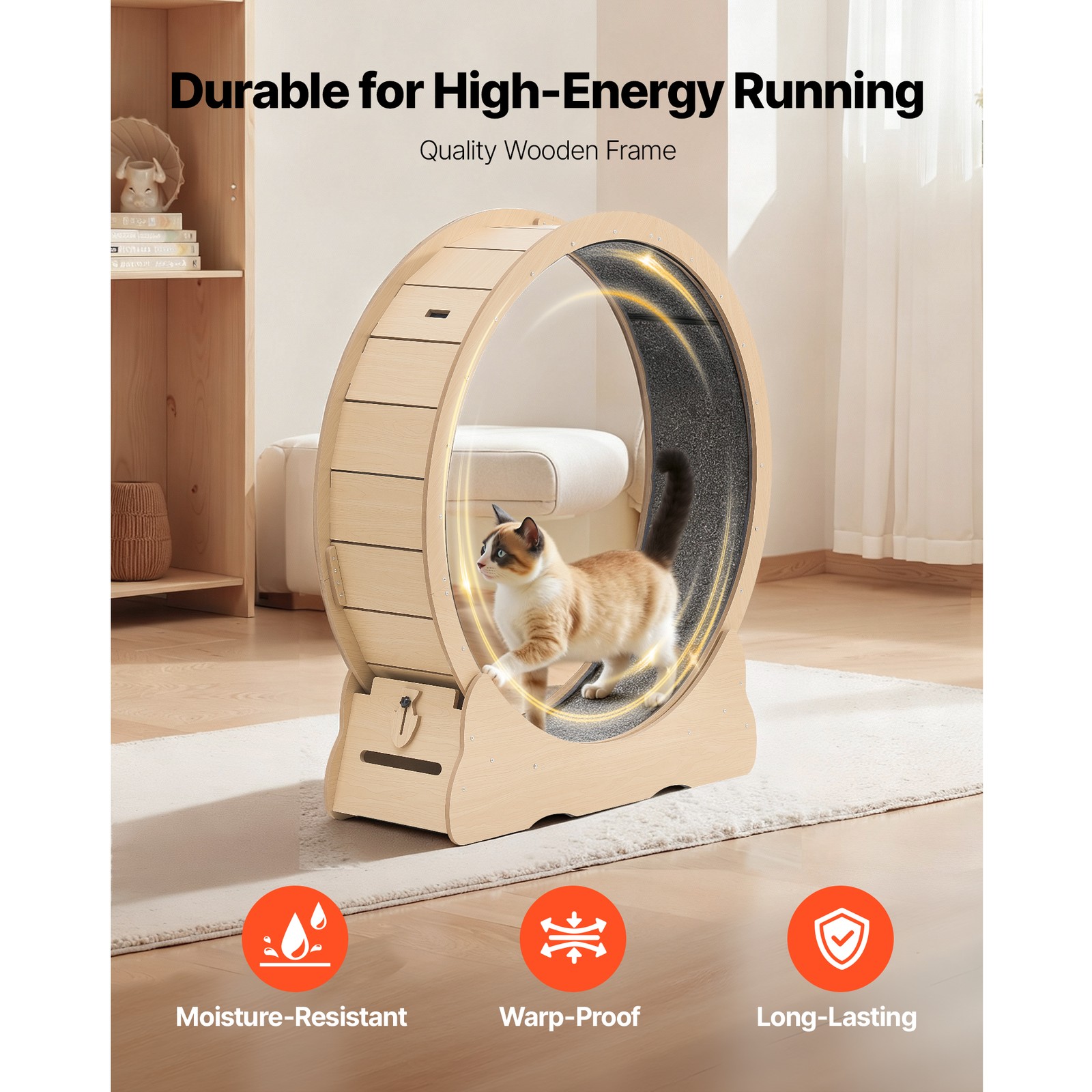 Uimoso 48-inch Wooden Cat Exercise Wheel with Carpeted Track for Indoor Use