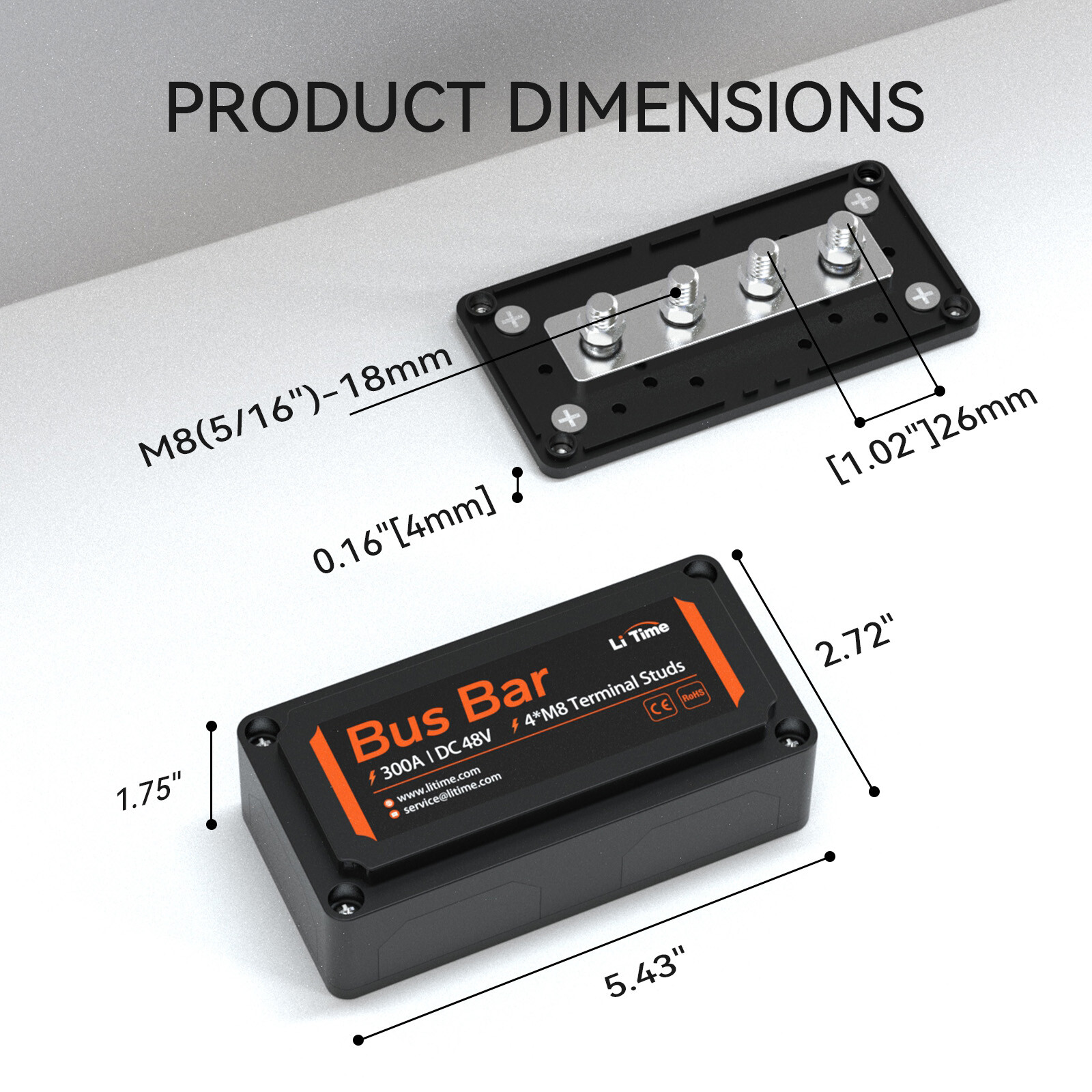 Litime Black Bus Bar for LiFePO4 Batteries High Voltage and Current Solar Marine