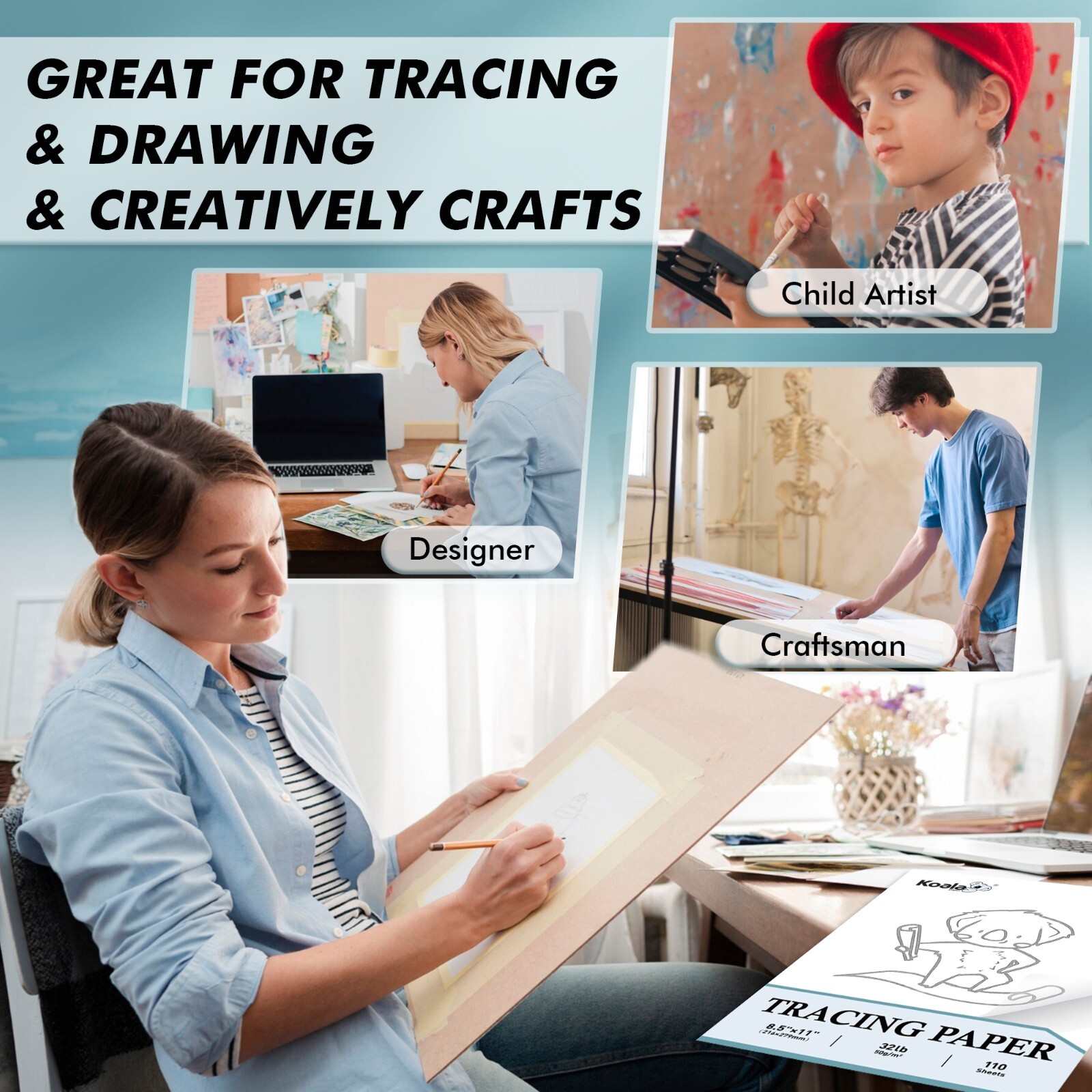 Lot 110-550 Sheets Koala Trace Paper for Drawing Sewing Craft 8.5x11 Translucent