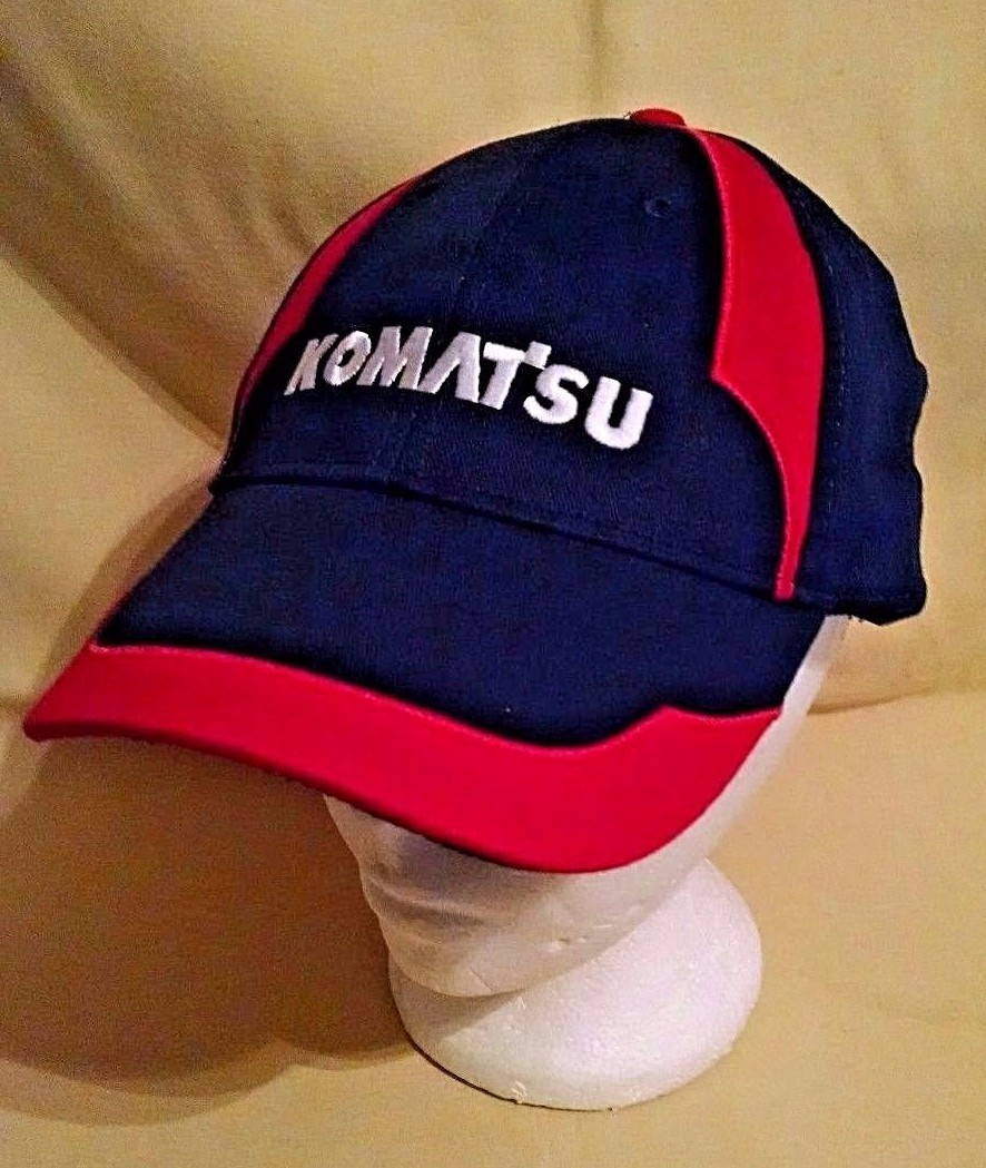 Komatsu Hat Baseball Ball Cap Blue Red White Adjustable Metal Buckle Cotton VGC