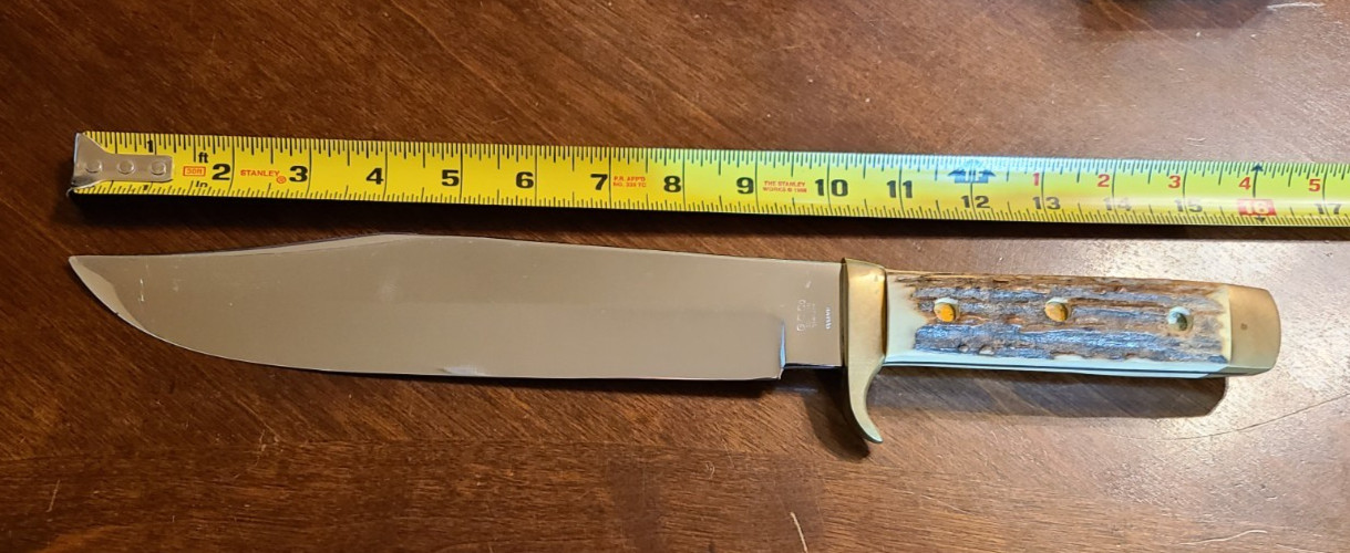 Large About 1 1/2 Pound Stag Bowie Indian Hunting Buffalo Scene Germany Chrome