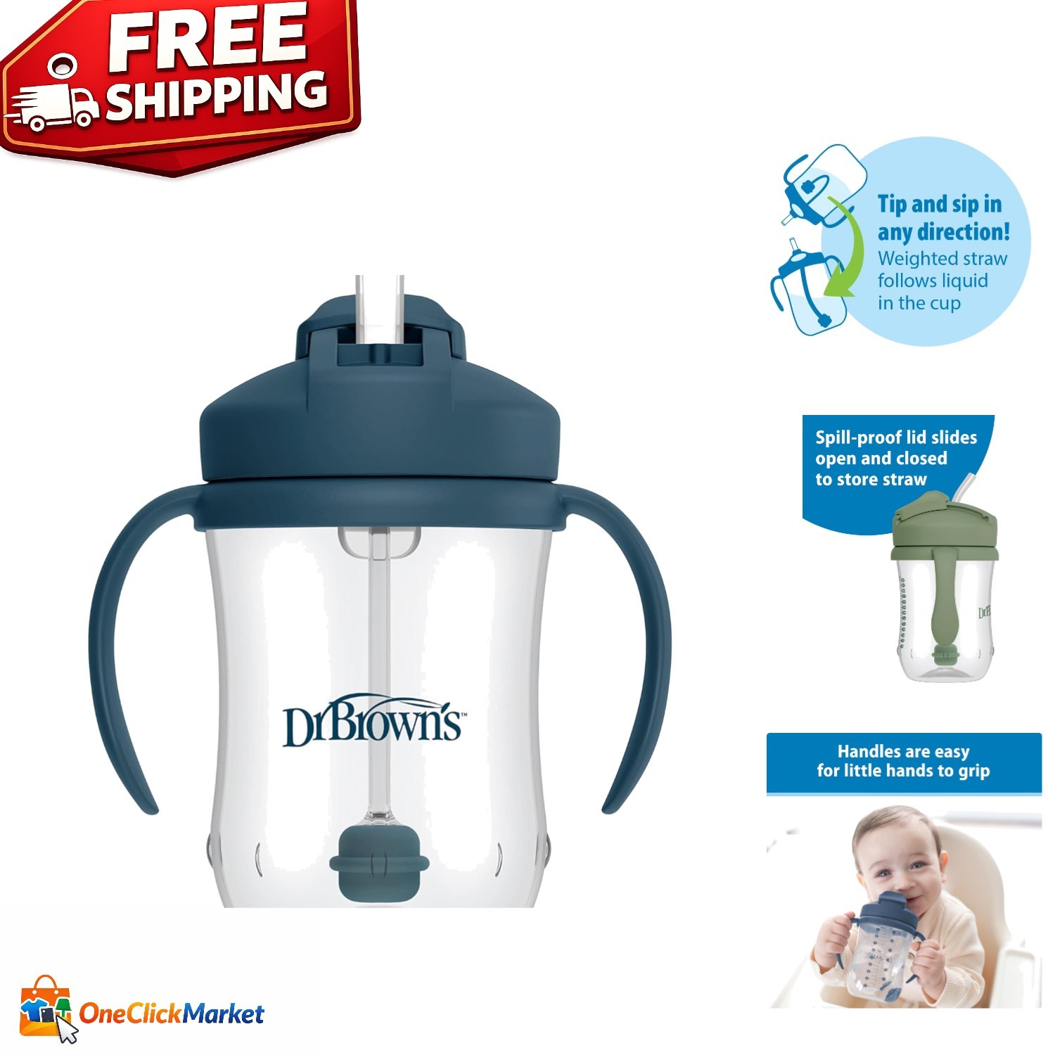 Spill-Proof Baby Straw Cup with Sliding Lid – 9oz BPA-Free for Travel & Home