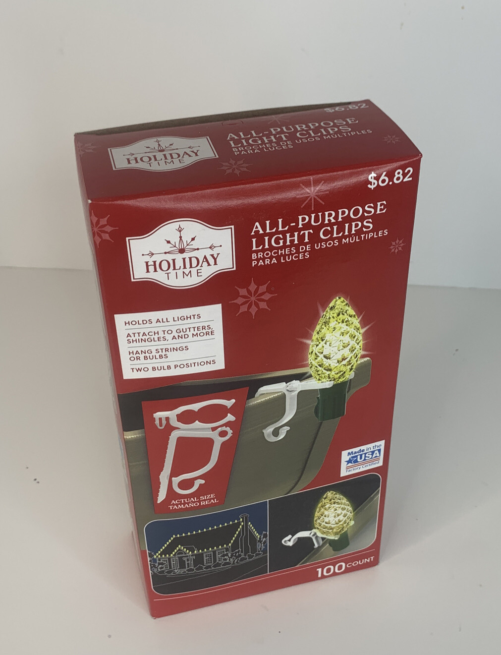 Holiday Time Light Clips All-Purpose Christmas Light Hooks 100 Clips Per Box New