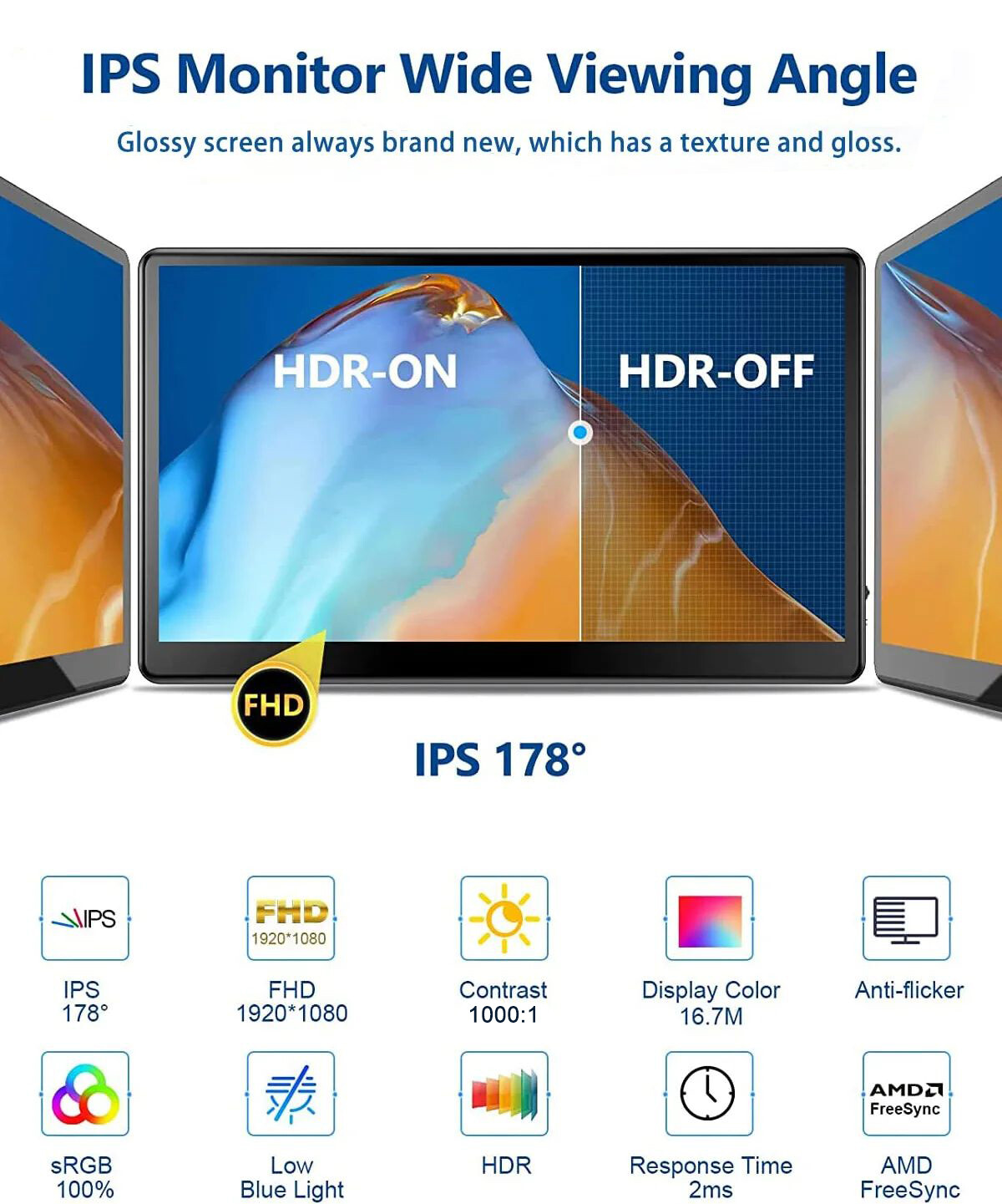 UPERFECT 13.3 inch Portable Monitor Touchscreen Screen HDMI VGA VESA 1920x1080