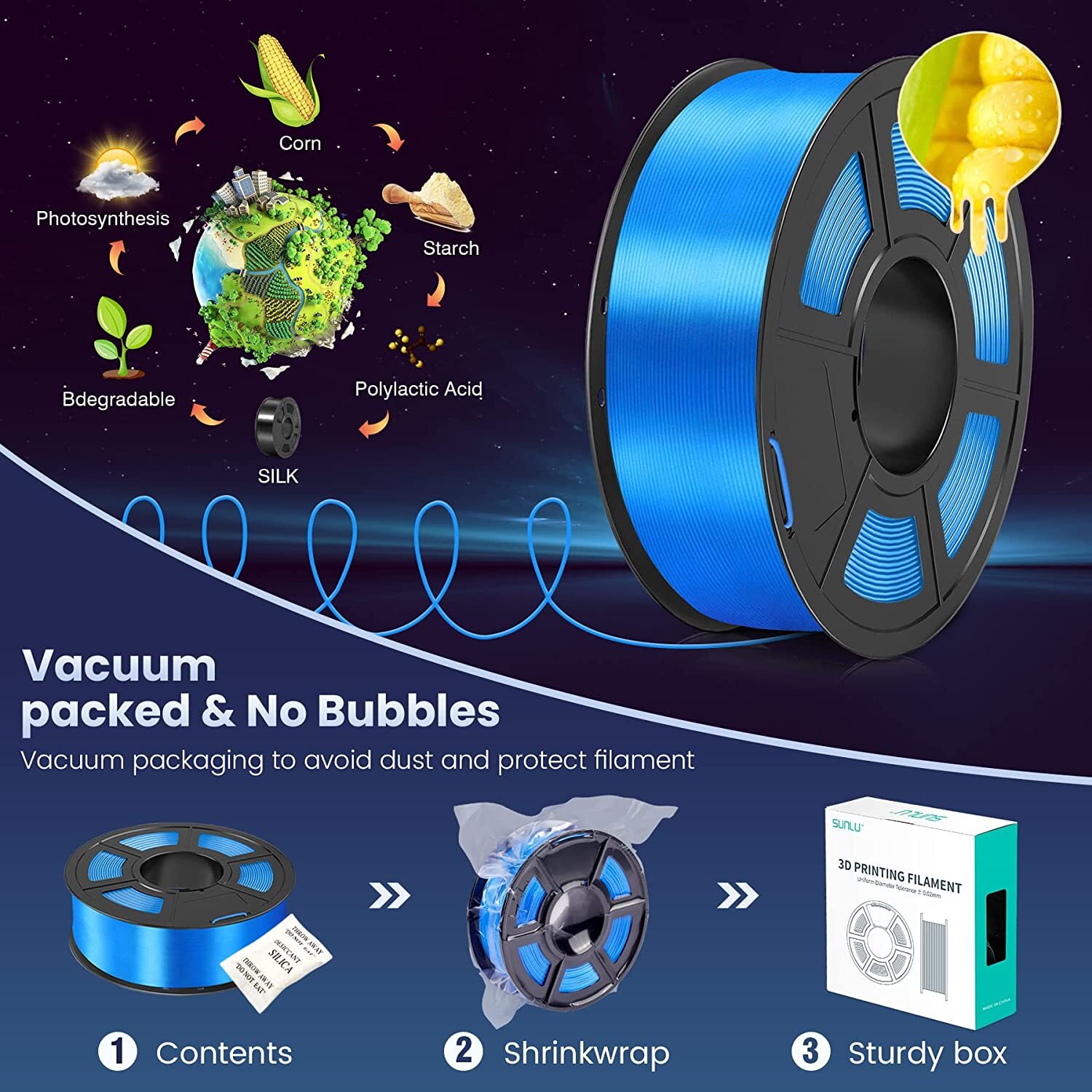 【BUY 6 GET 4 FREE,ADD 10】SUNLU 1.75MM SILK Shiny PLA+ Filament 1KG/2.2LBS Spool