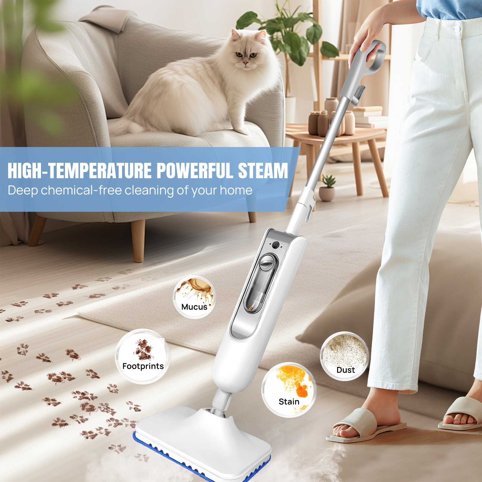 Hot Steam Mop Upright &Handheld Hard Floor&Carpet Steam Cleaner 20s Fast Heating