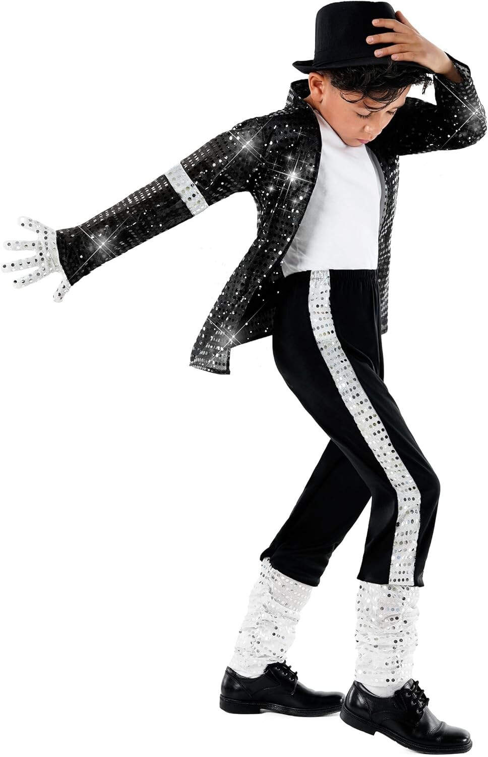 Boys King of the Pop Costume Kids 80s Moonwalking Popstar MJ Black Outfit