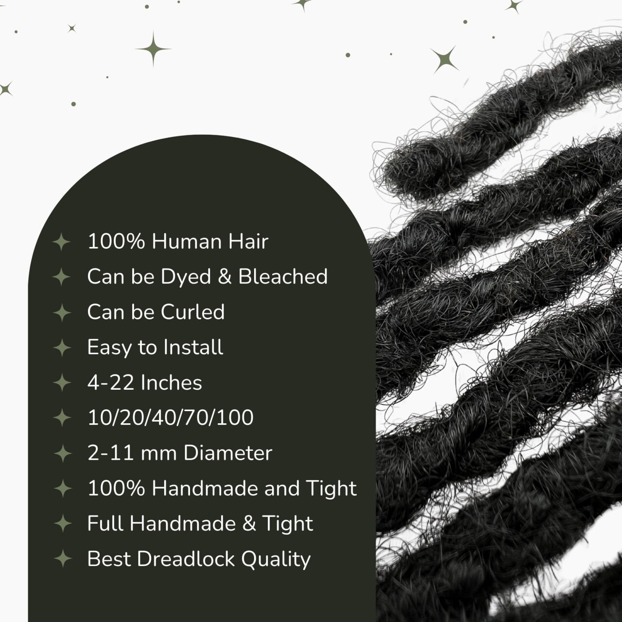 Textured interlocd human hair Dreadlock extensions, blunt tips, length: 4 ''- 60