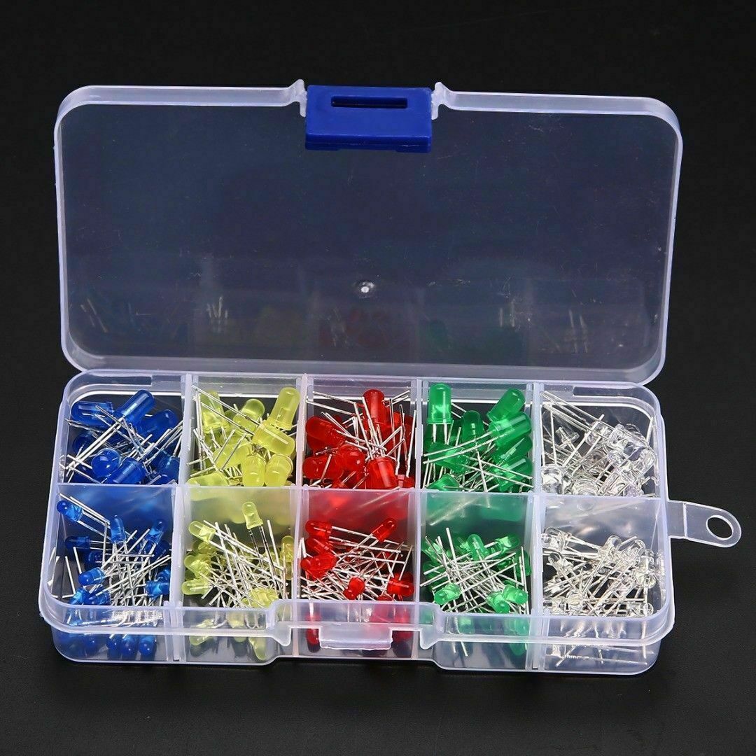 200Pcs 3mm 5mm LED Light White Yellow Red Blue Green Assortment Diodes Kit Box