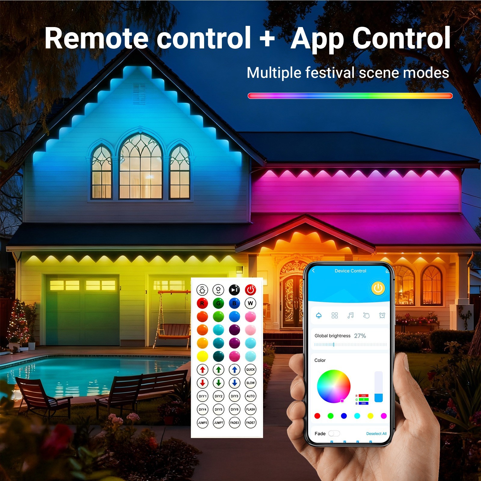 200Ft Permanent Outdoor Lights for House, App & Remote Control, RGB Smart Eaves