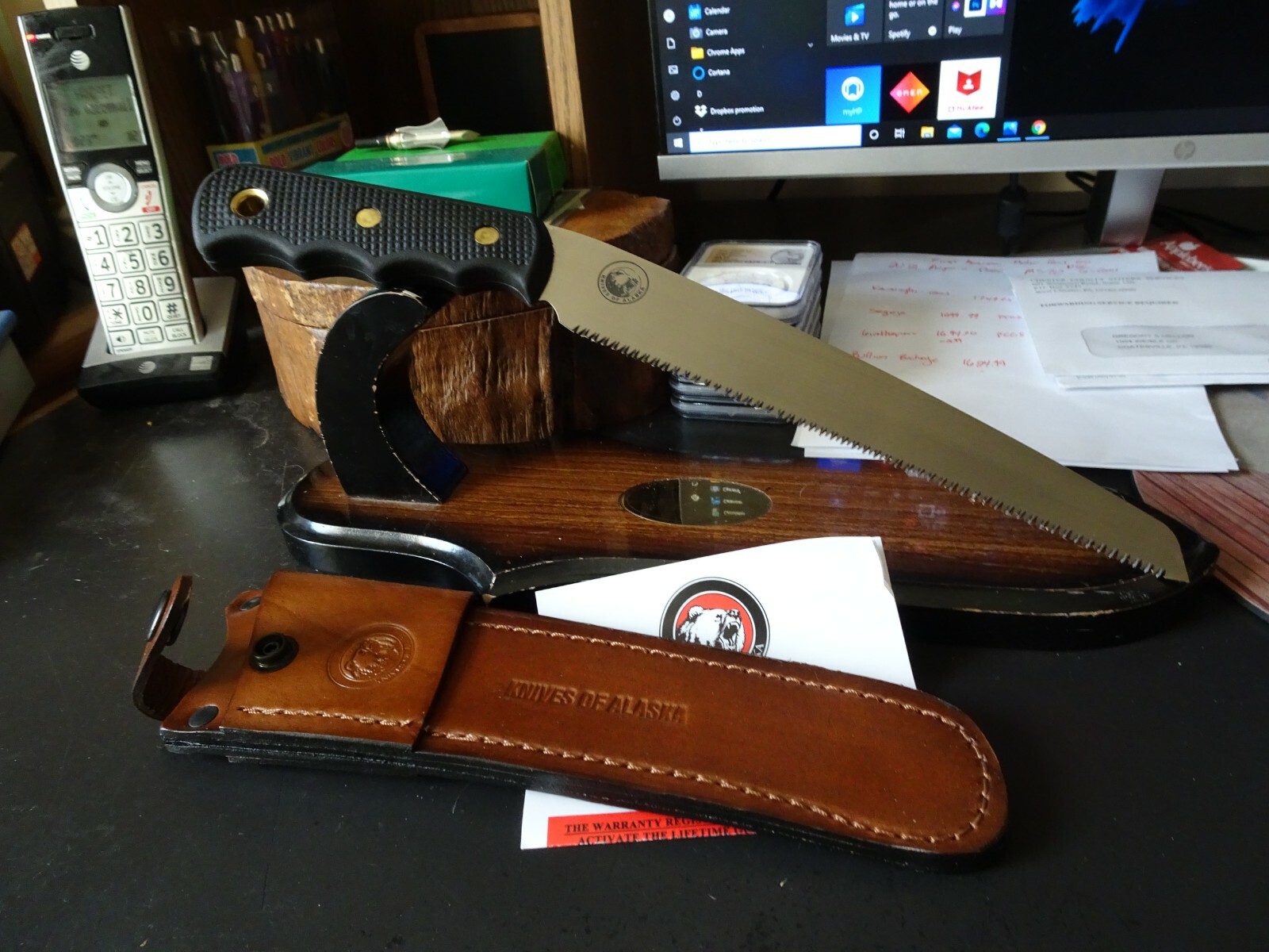 KNIVES OF ALASKA 13" BONE SAW SK5 STAINLESS BLADE NONSLIP HANDLE LEATHER SHEATH