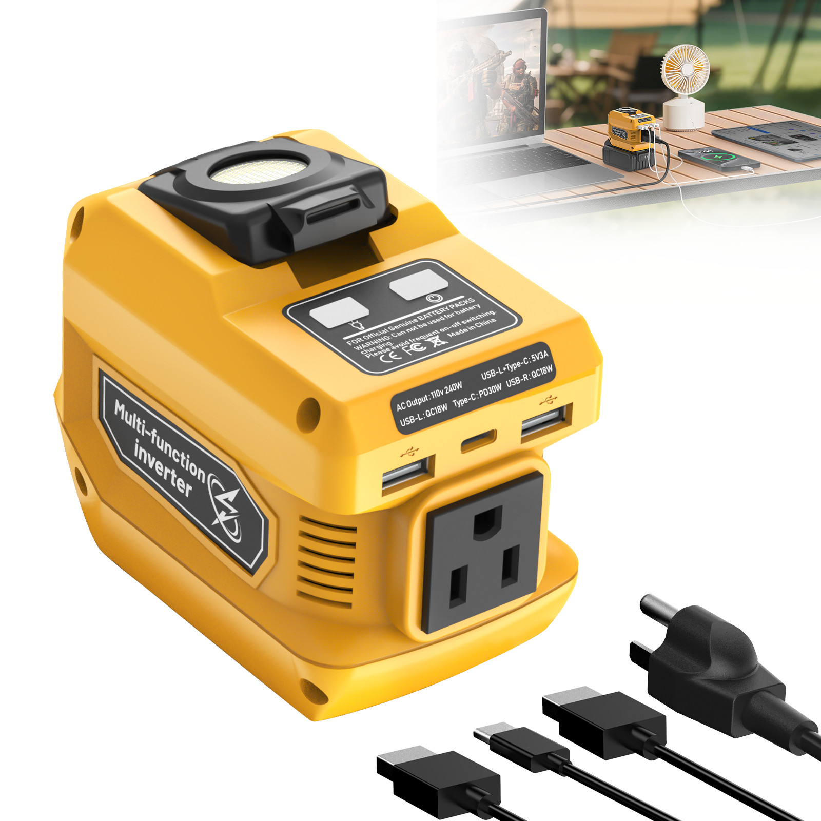 220W Power Inverter Compatible with Dewalt 20V Battery ，DC 20V to 110V AC
