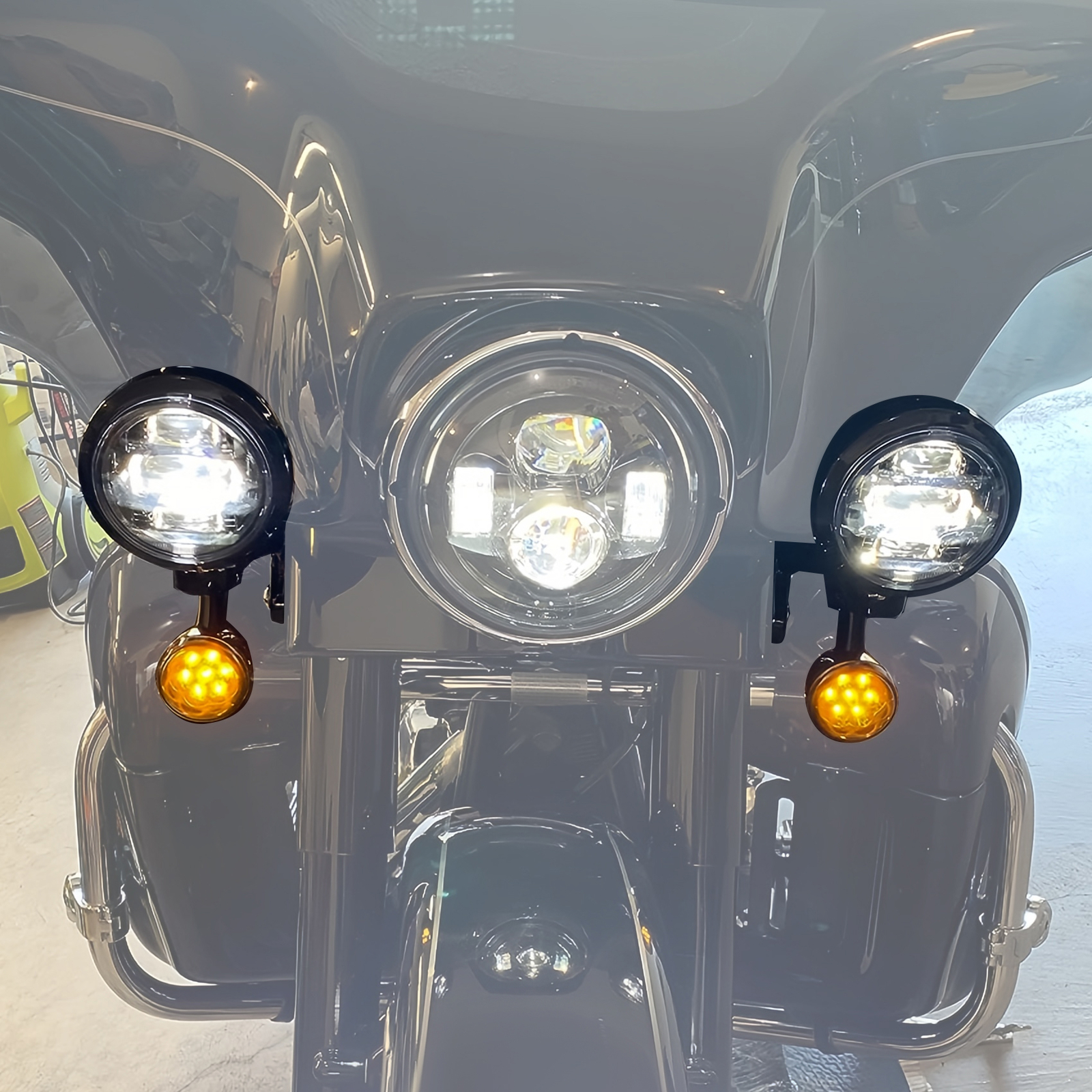 LED Spot Fog Passing Lights Lamp Turn Signals Bar Kit Fit for Harley Road King