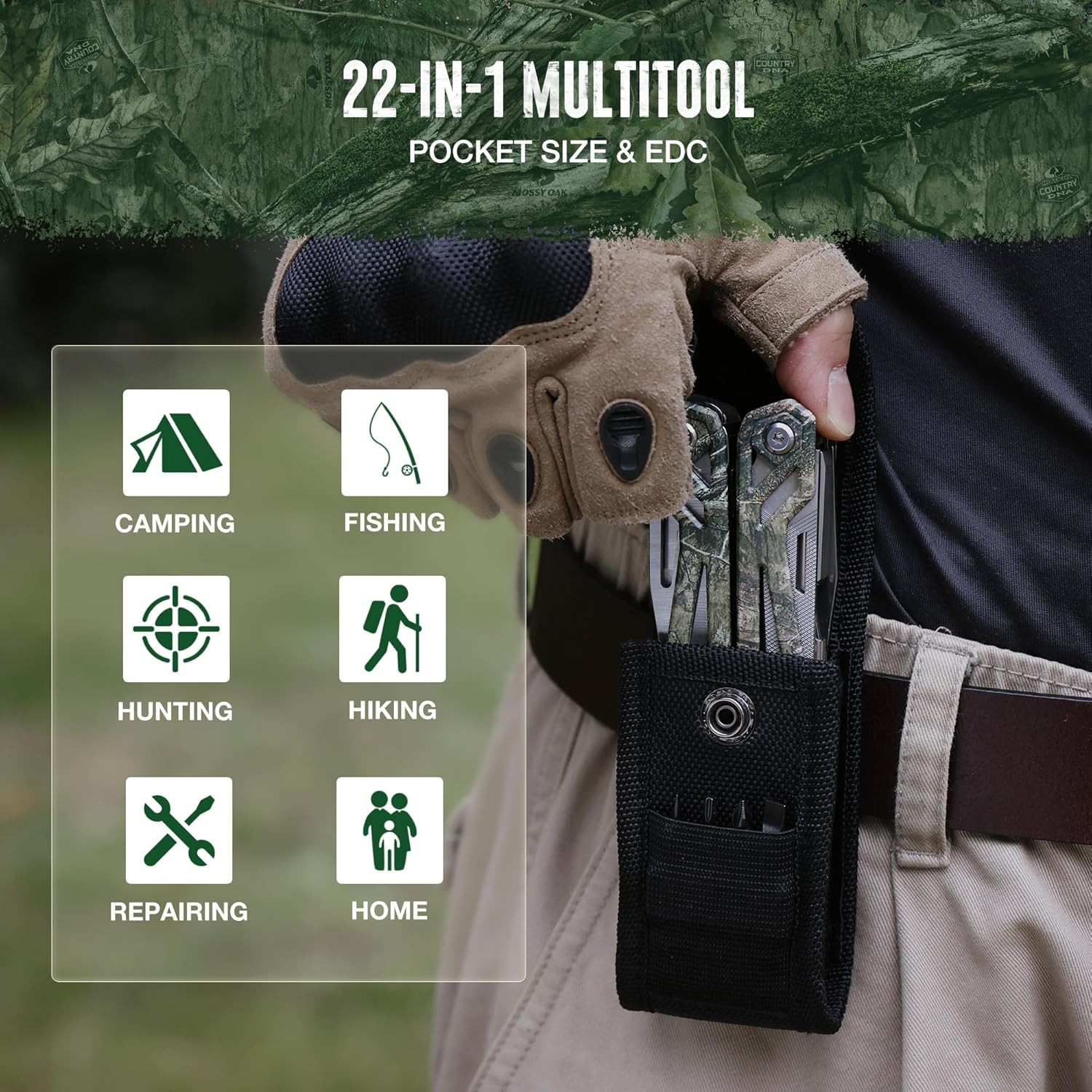 MOSSY OAK Multitool 22-in-1 Stainless Steel Plier Screwdriver Self-locking Knife